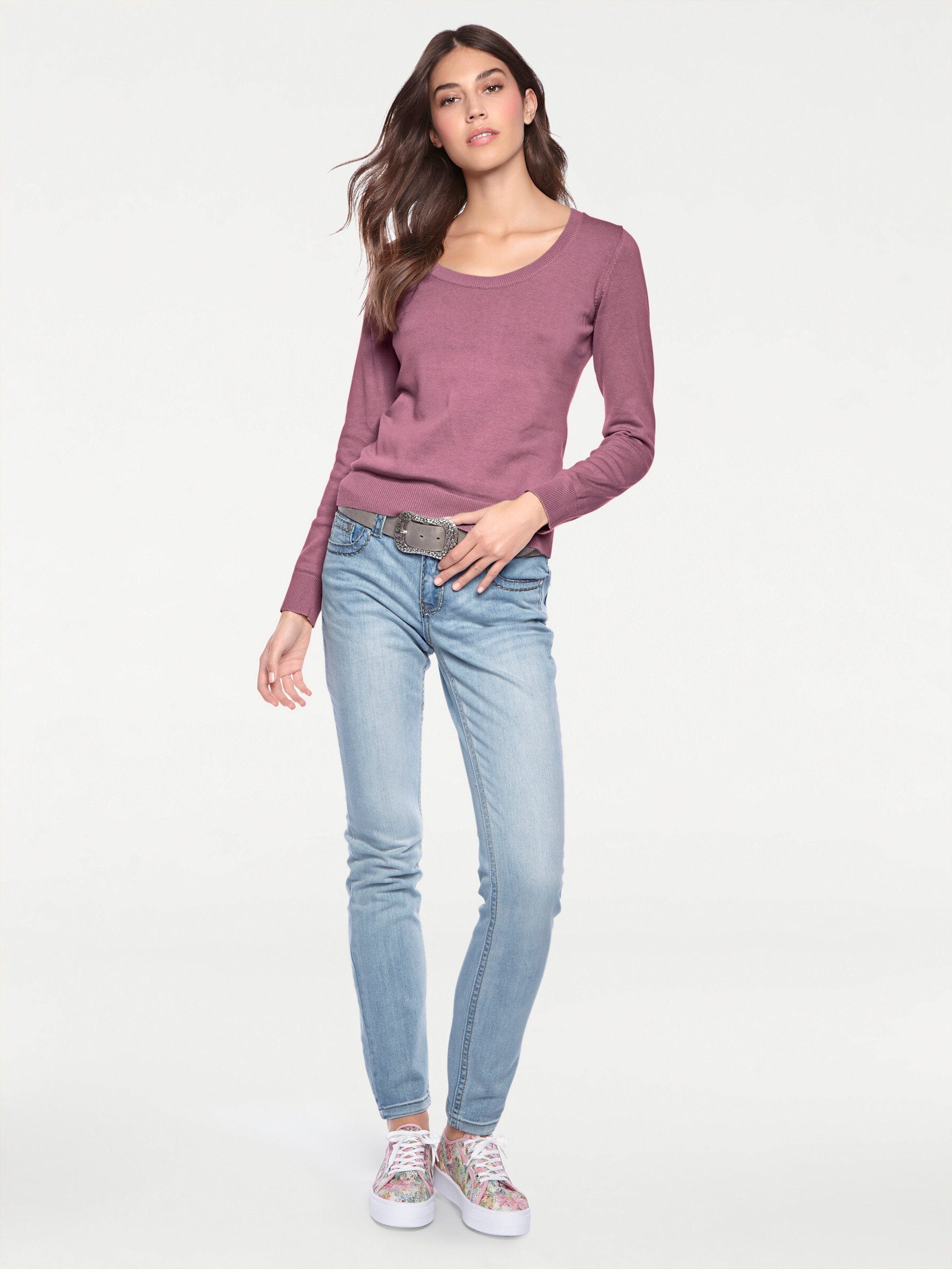 heine Strickpullover Rundhals-Pullover Langarm Feinstrick