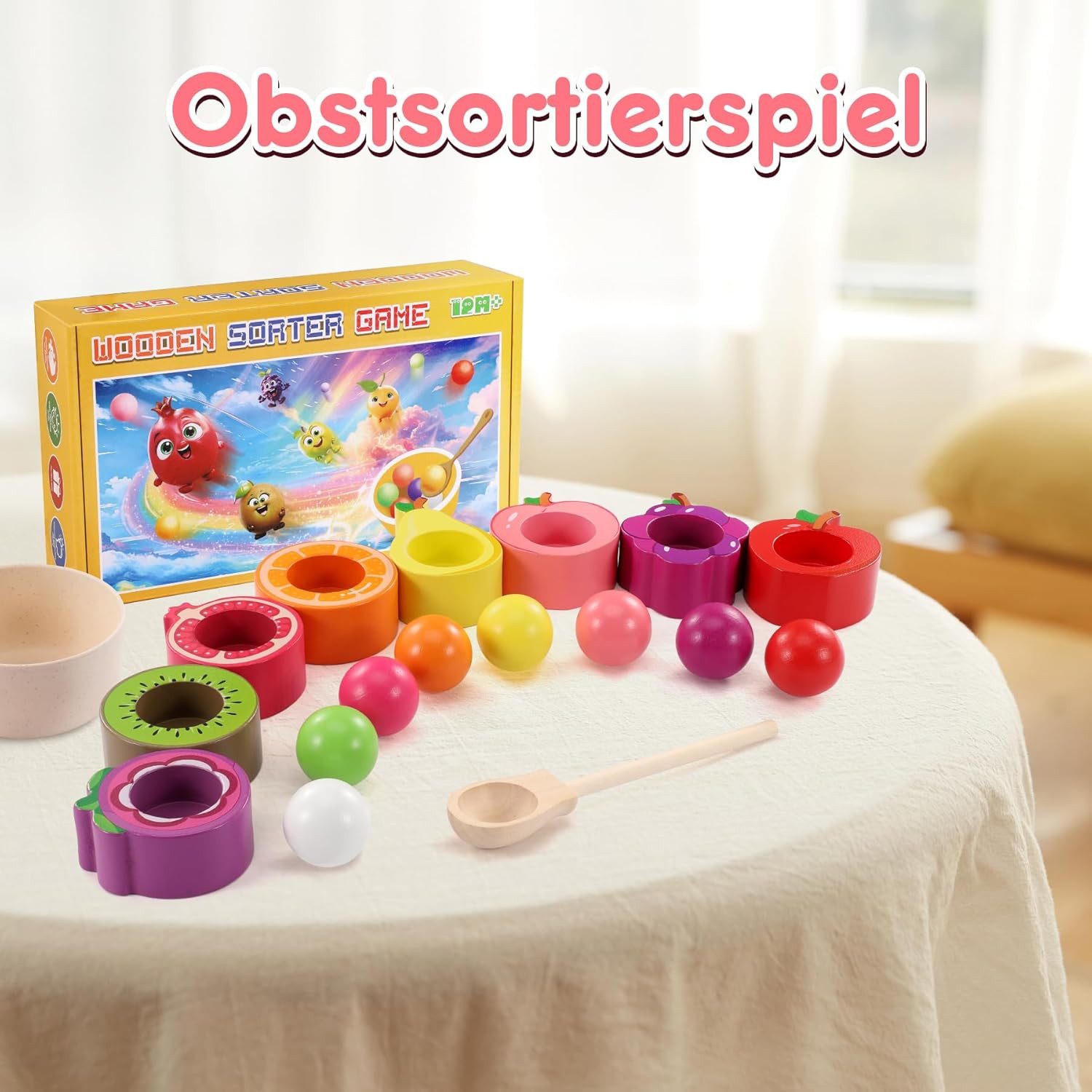POPOLIC Lernspielzeug Montessori Spielzeug ab 1 2 3 Jahr, Baby Motorikspielzeug (Obst Holzspielzeug für Farbsortierung und Zählen), Geschenk für Mädchen Jungen 1 2 3 Jahre