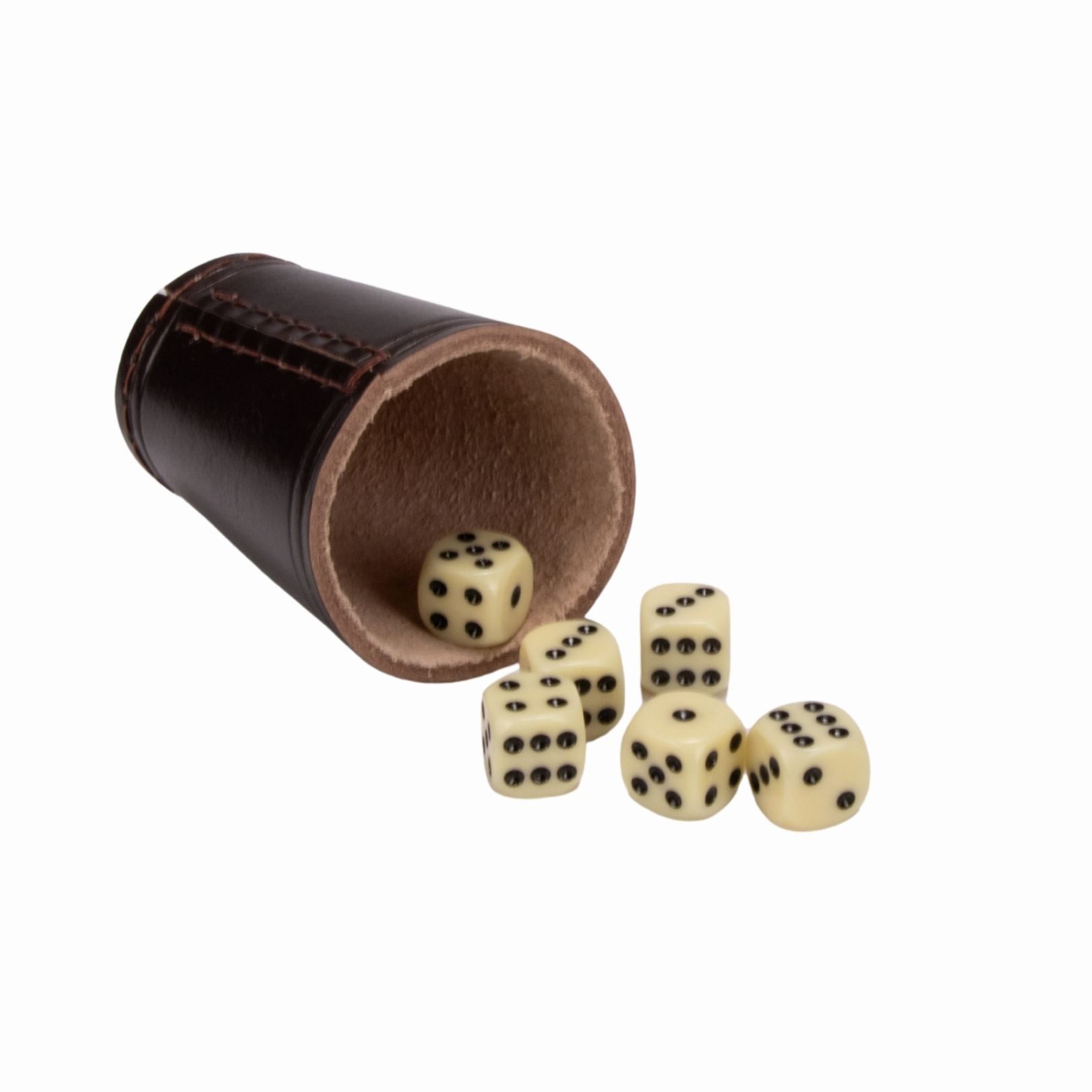 GICO Spielesammlung Würfelbecher braun (echt Leder) Standard (9 cm) mit 6 Würfeln 5905