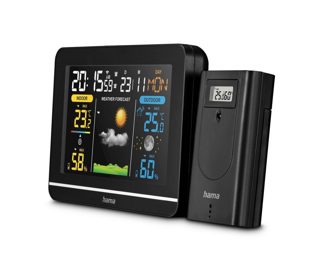 Hama Wetterstation mit Farbdisplay, Außensensor, Wetter, Alarm, Temparatur Wetterstation (Weckerfunktion, Schlummerfunktion, Mondphasenanzeige)