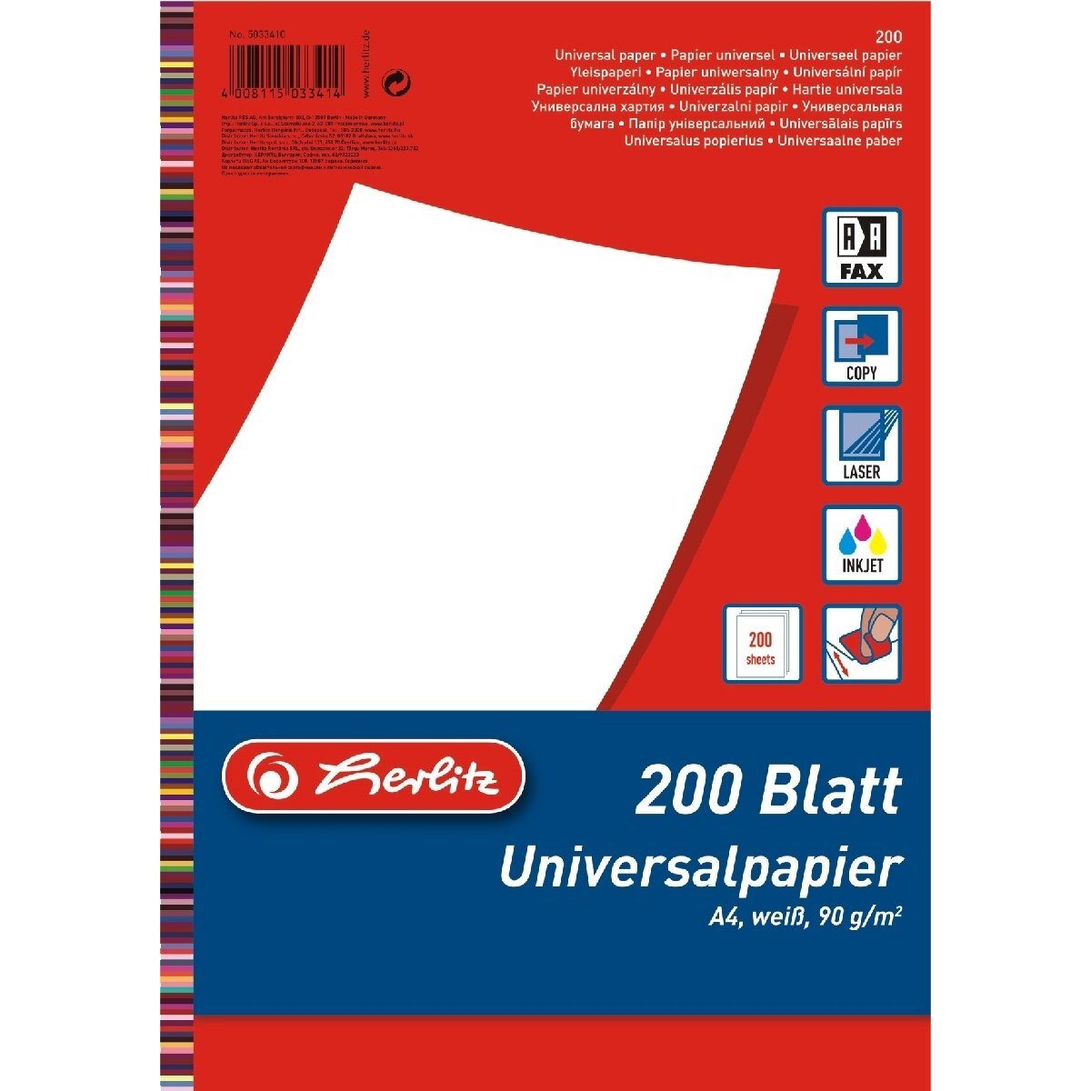 Herlitz Kopierpapier Kopierpapier A4 90g/qm weiß VE=200 Blatt