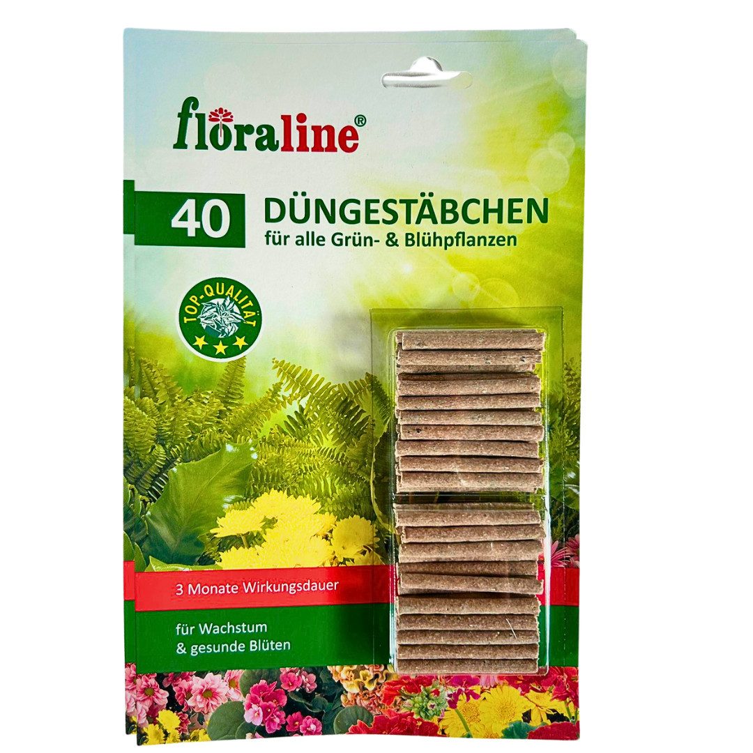 floraline Pflanzendünger 40/80/160 Düngestäbchen für Grünpflanzen Langzeitdünger, Packung, 40-St., Packung, Langzeitwirkung bis zu 3 Monate, Erhältlich in 40/80/160 Stück