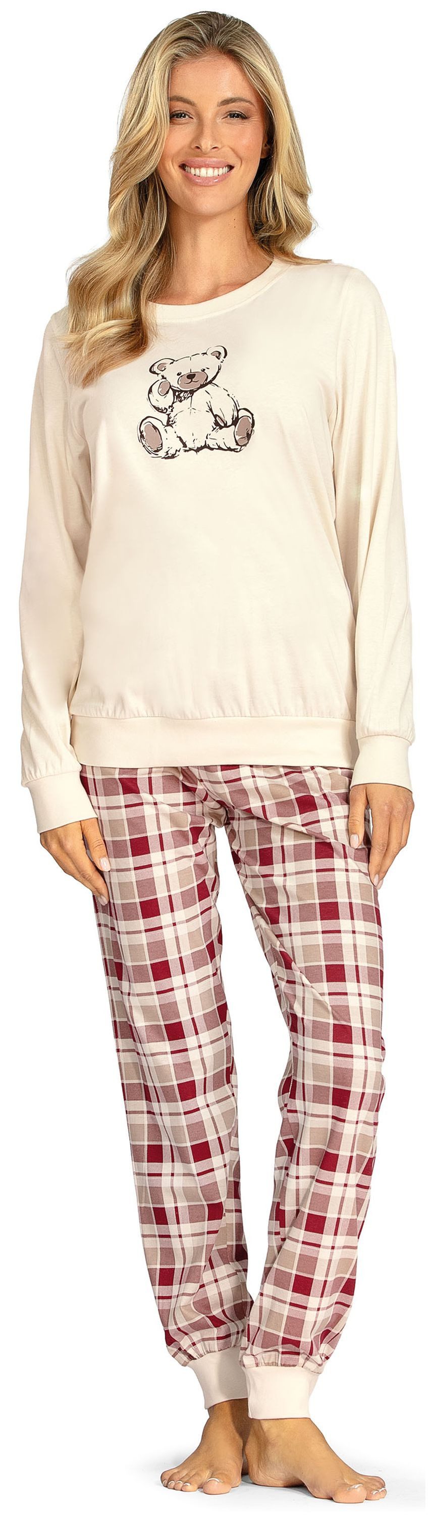 comtessa Schlafanzug Lovely Dreams (Set, 2 tlg., 2-teilig) Damen Pyjama lang Baumwolle Langarm Bündchen große Größen