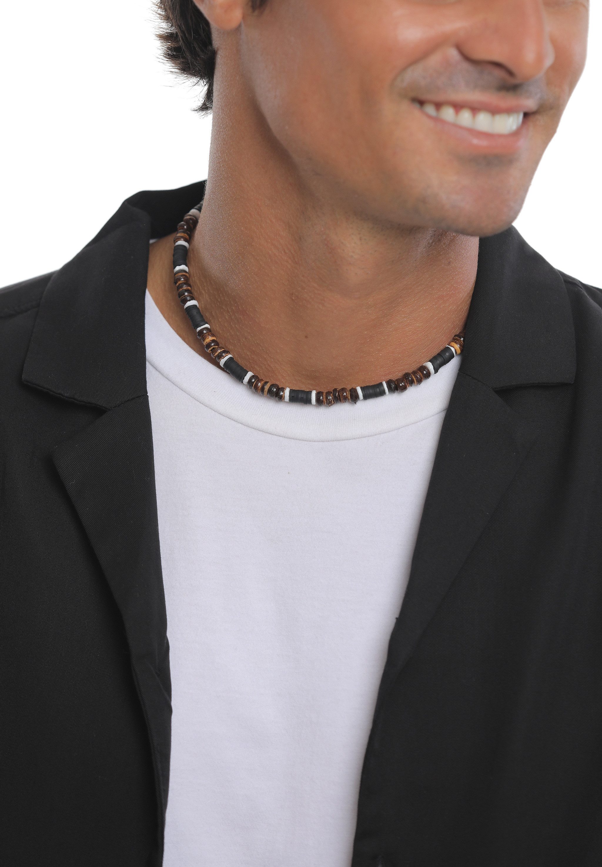 Kuzzoi Silberkette Herren Heishi Beads Vintage Surfer 925 Silber, Heishi Beads