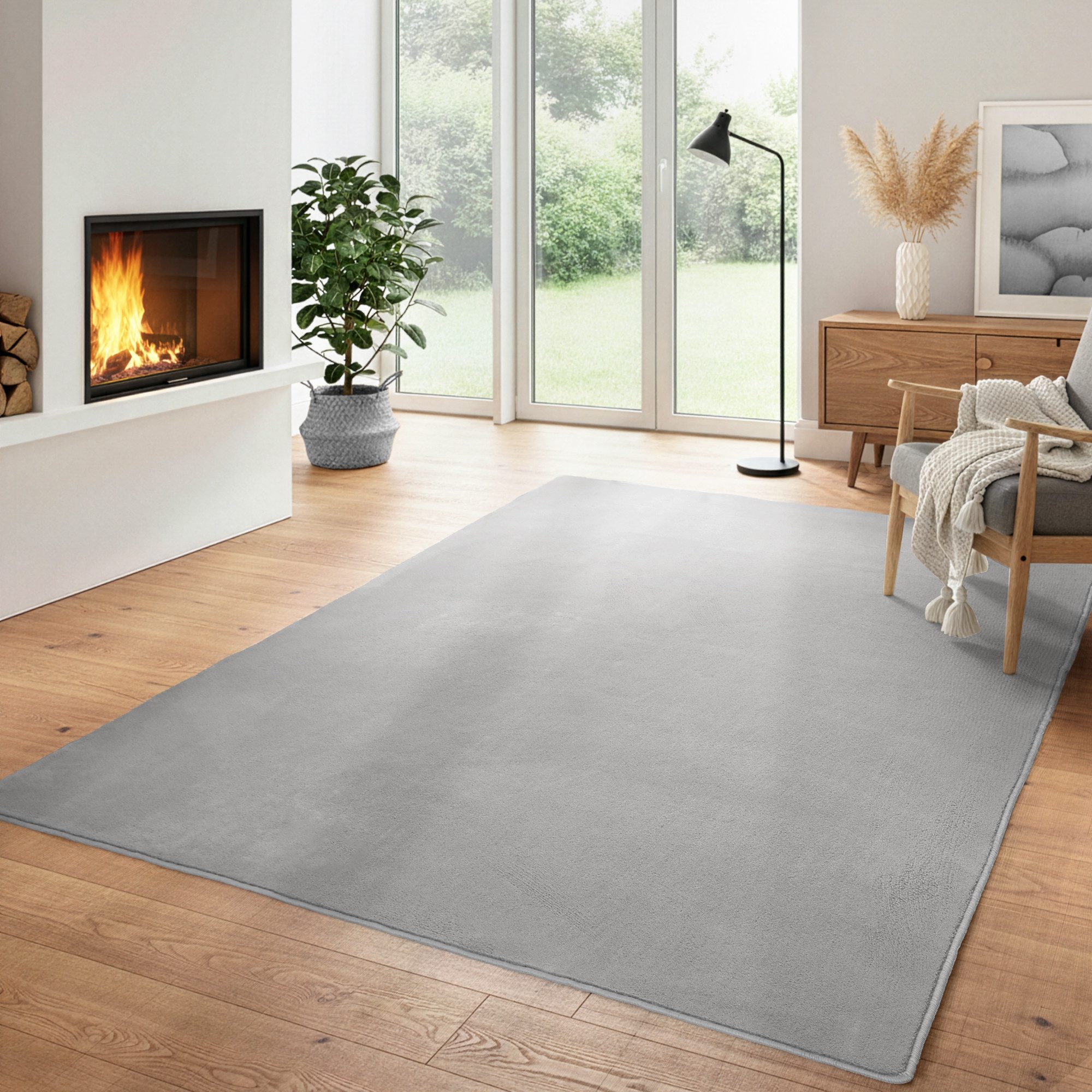 Carpettex Veloursteppich Unicolor - Einfarbig, Läufer, Höhe: 7 mm, Kurzflor Rund Teppich Anti-Rutsch Rückseite Waschbar Flauschiger