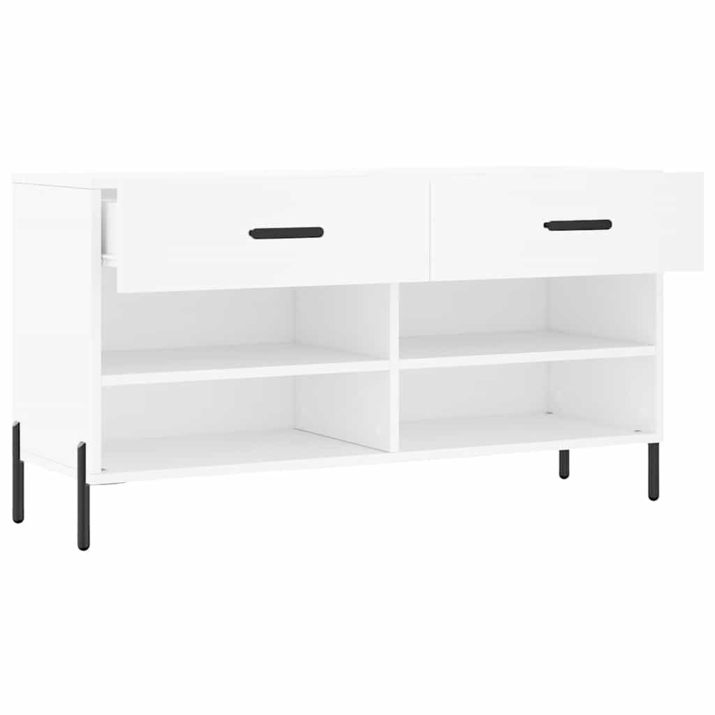 furnicato Schuhbank Weiß 102 x 35 x 55 cm aus Holzwerkstoff und Eisen (1-St), Sitzbank mit zwei Schubladen, vier Fächern und stabiler Oberplatte