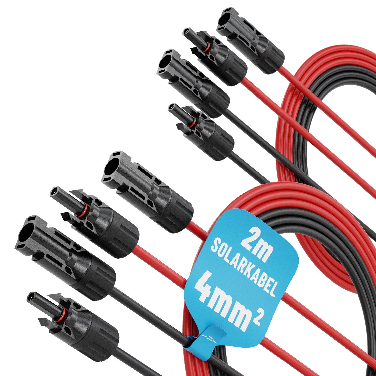 ABSINA Solarkabel Set 2 Meter 4mm2 schwarz/rot 2er Pack Solarkabel