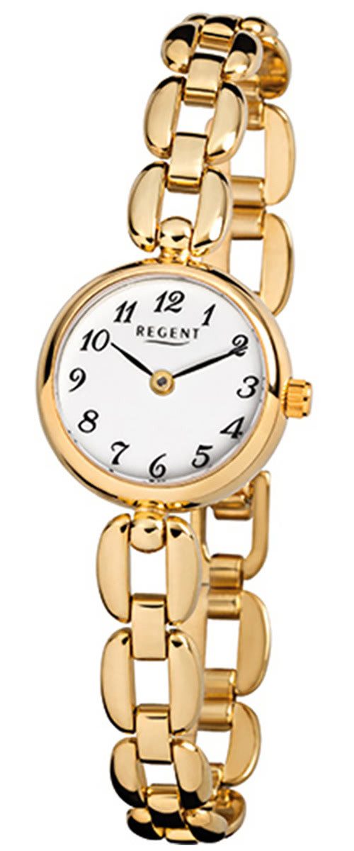 Regent Quarzuhr Regent Damen-Armbanduhr gold Analog F-801, (Analoguhr), Damen Armbanduhr rund, klein (ca. 20mm), Edelstahl, ionenplattiert