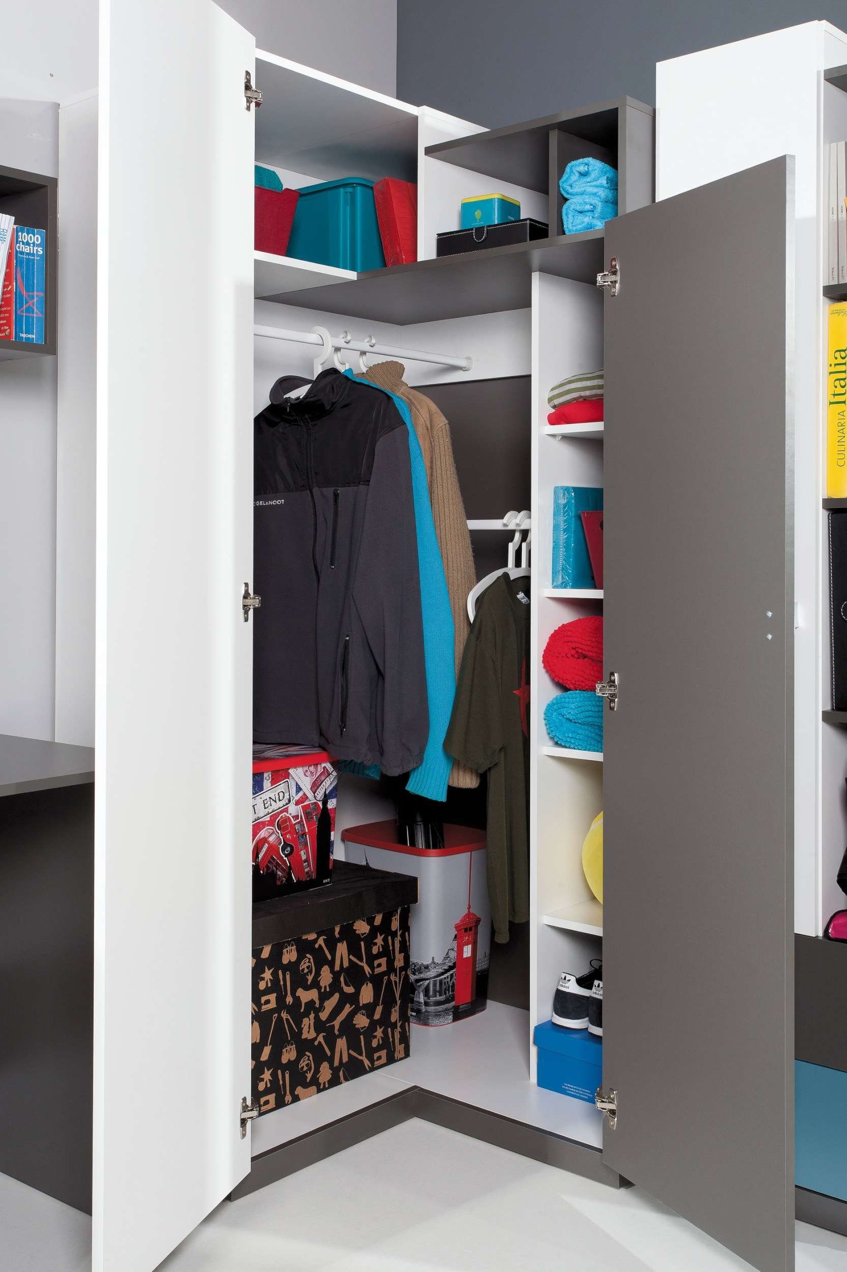 Stylefy Kinderkleiderschrank Lator Fächern, Weiß viel Modern Stauraum, (Kinderschrank, mit Mehrzweckschrank) FSC-Zertifizierung, Design Spanplatte, Graphit 8