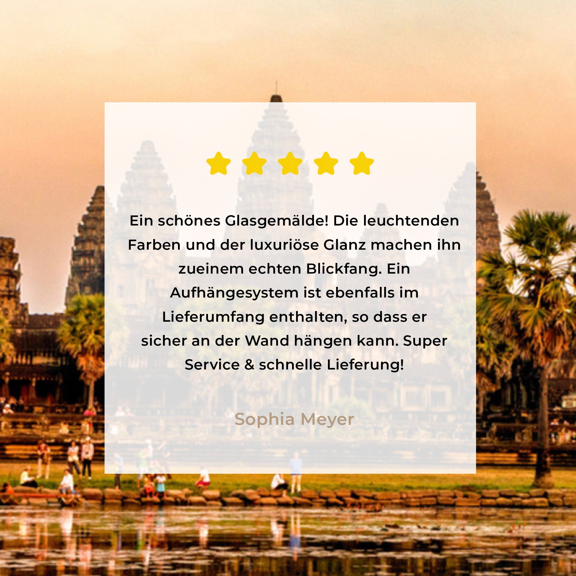 Foto MuchoWow über (1 Glas Wandbild - Glasbilder Glas - Wat, Acrylglasbild - Sonnenuntergang St), Wanddekoration Bilder Angkor auf auf