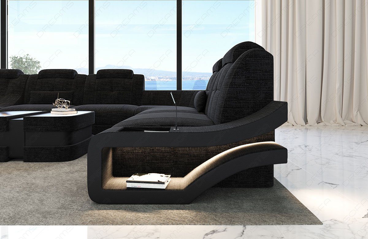Dreams dunkelgrau-schwarz H Polster Wohnlandschaft mit wahlweise Sofa Stoff XXL Sofa, Elegante Stoffsofa Bettfunktion Couch Form