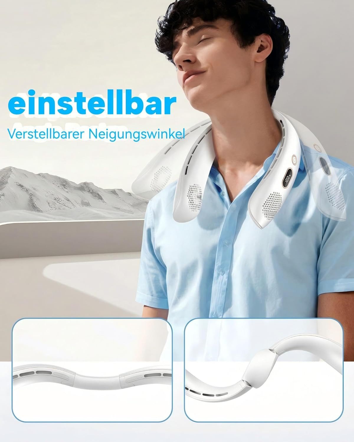 FELIXLEO Tragbarer Nackenventilator Leiser Halsventilator mit LED Display Akku Starter-Set