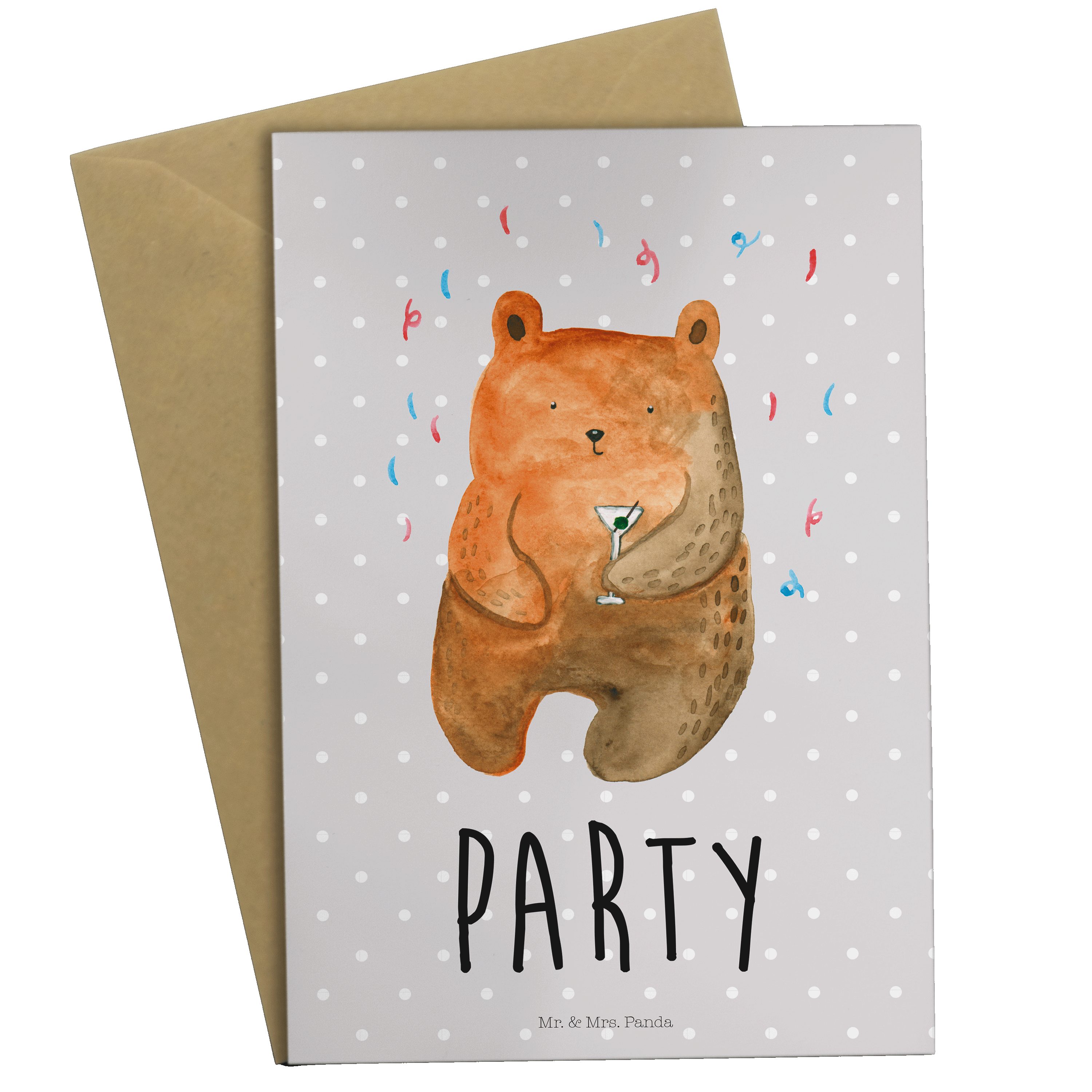 Mr. & Mrs. Panda Grußkarte Bär Party - Grau Pastell - Geschenk, Hochzeitskarte, Gute Laune, Einl