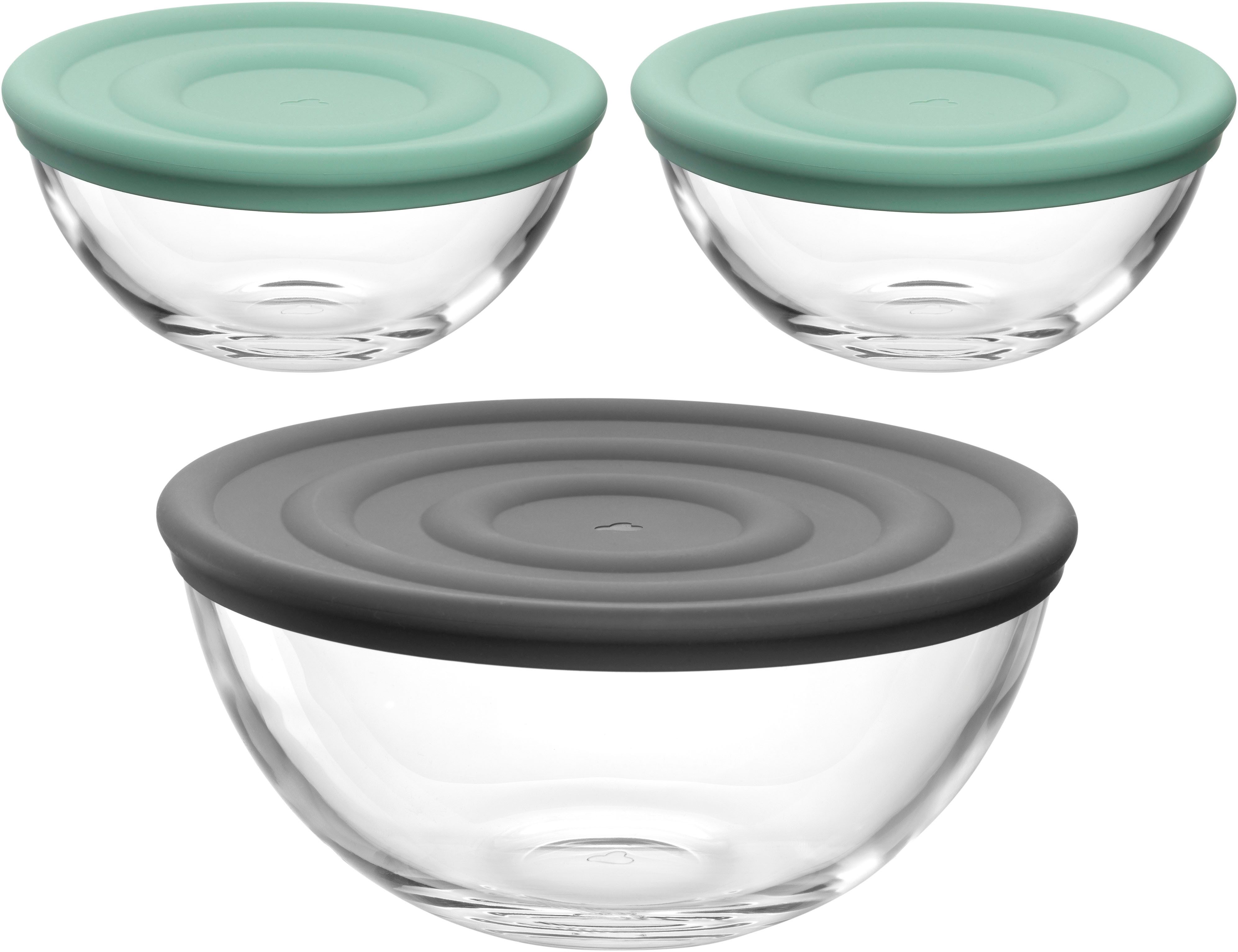 LEONARDO Schale Schalen-Set CUCINA, 6-teilig, 3 Schüsseln mit Silikondeckel, Glas, (Set, 6-tlg), spülmaschinengeeignet