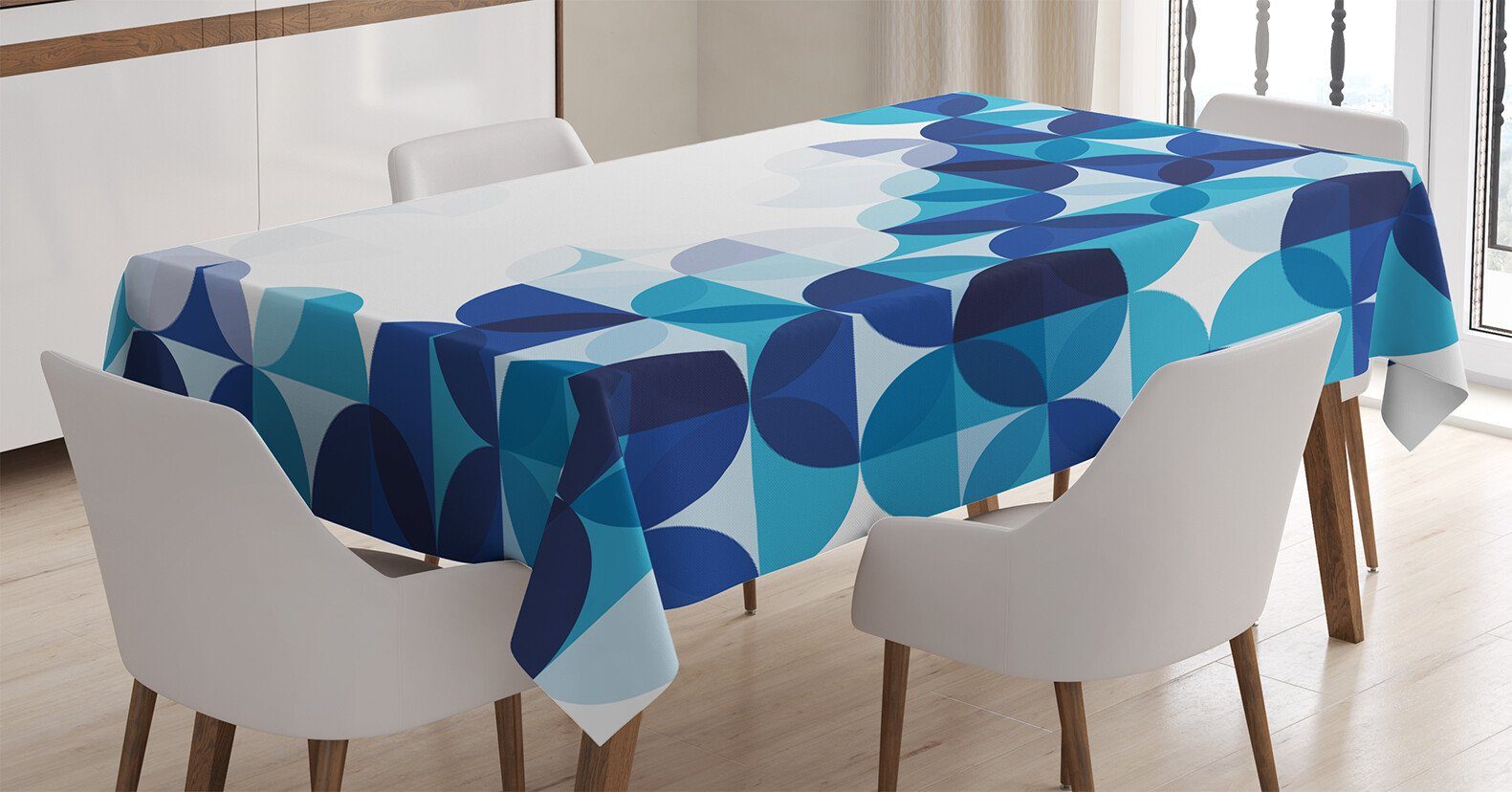 Abakuhaus Tischdecke Farbfest Waschbar Für den Außen Bereich geeignet Klare Farben, Geometrisch Moderne weiße Kreise