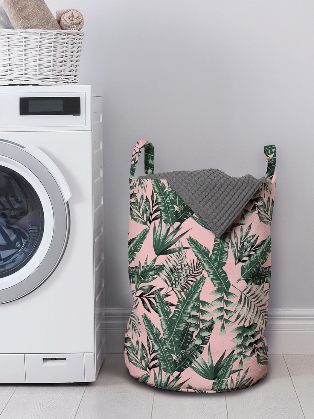 Griffen Waschsalons, auf Wäschesäckchen Kordelzugverschluss Pale Pink Laub Abakuhaus mit für Wäschekorb Bananen-Blätter