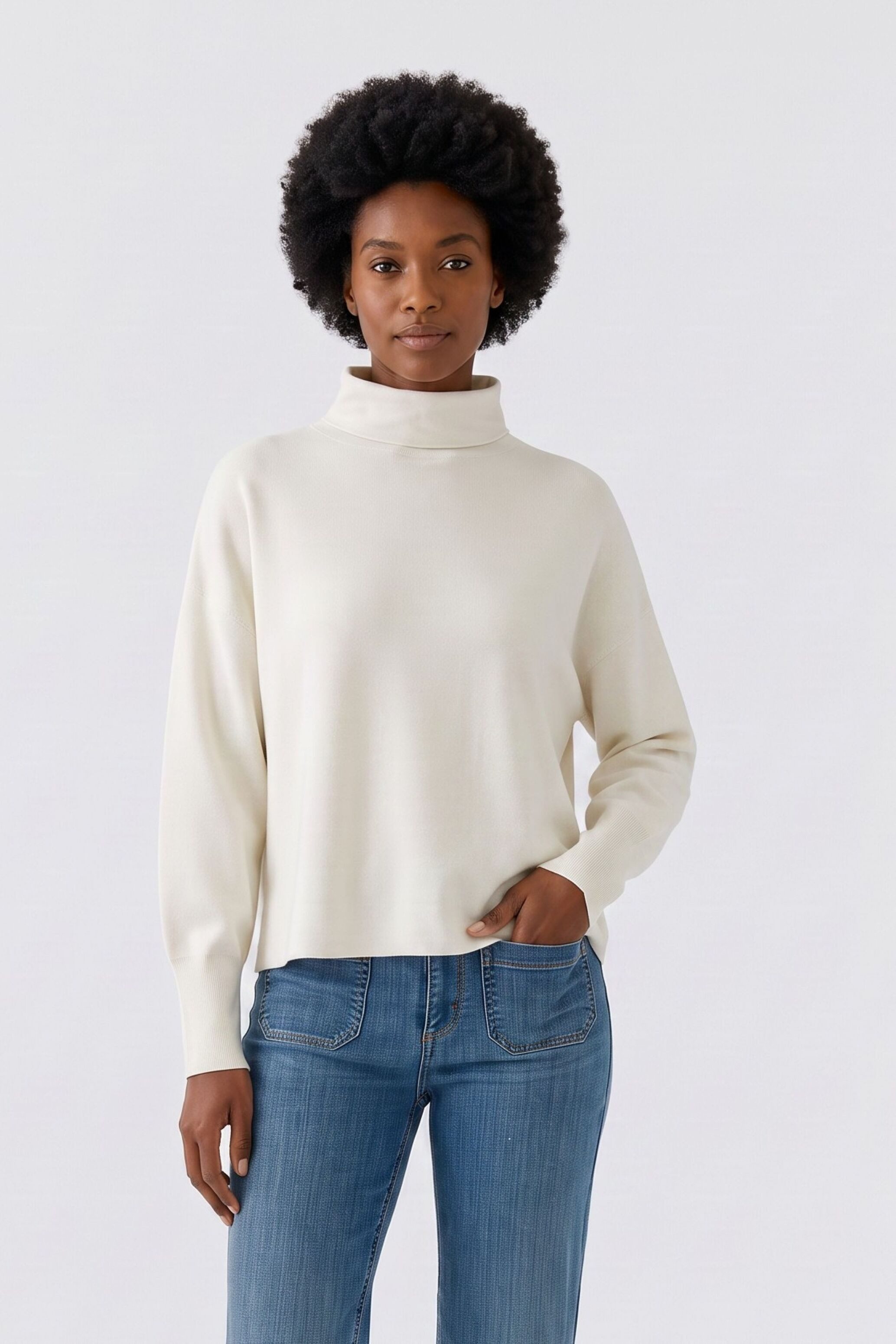 Oui Strickpullover Lässig geschnitten Rollkragen