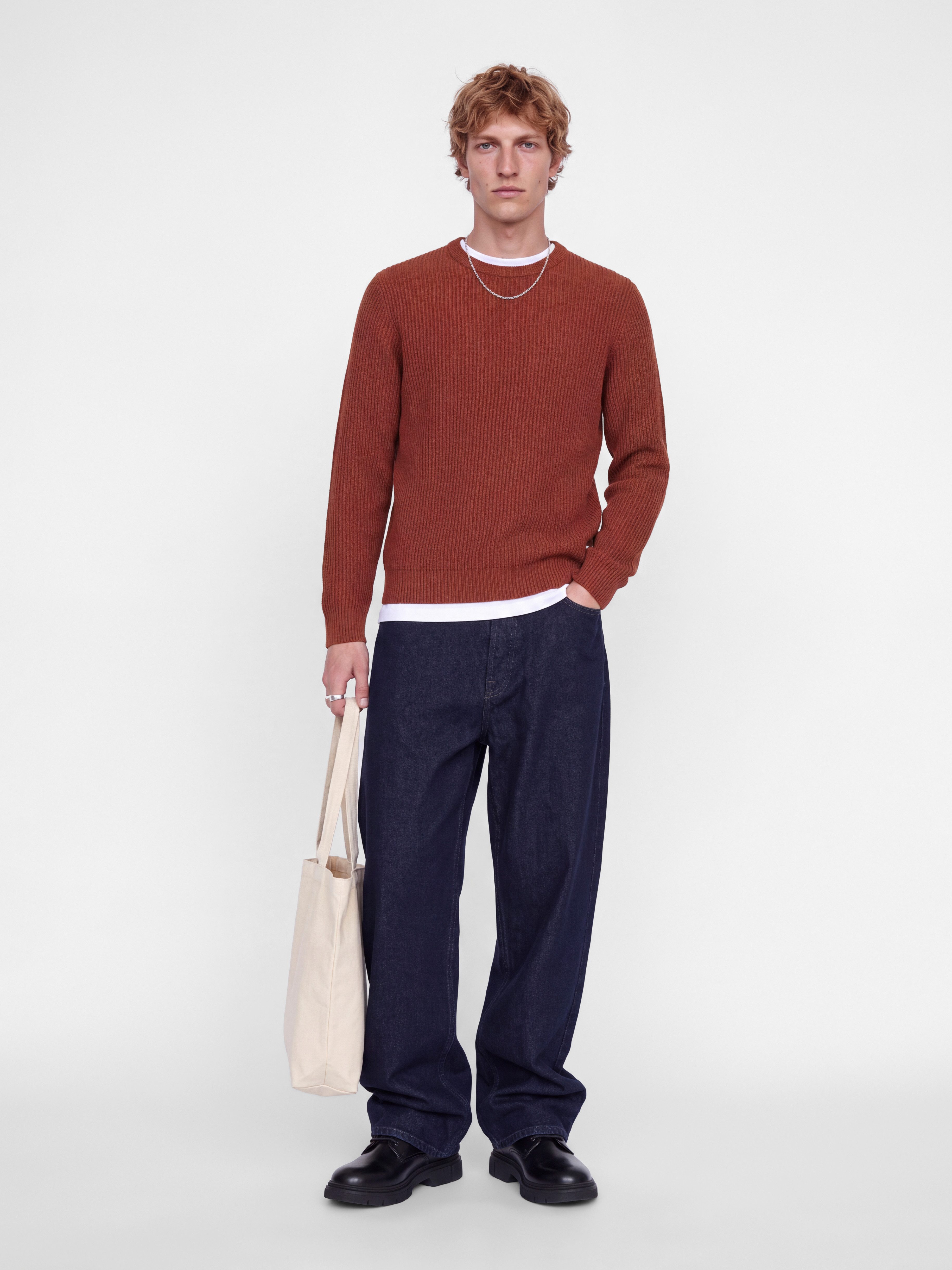 Jack & Jones Rundhalspullover JJPANNEL KNIT CREW NECK AW26 Materialmix, regular fit – Bild 3 von 5