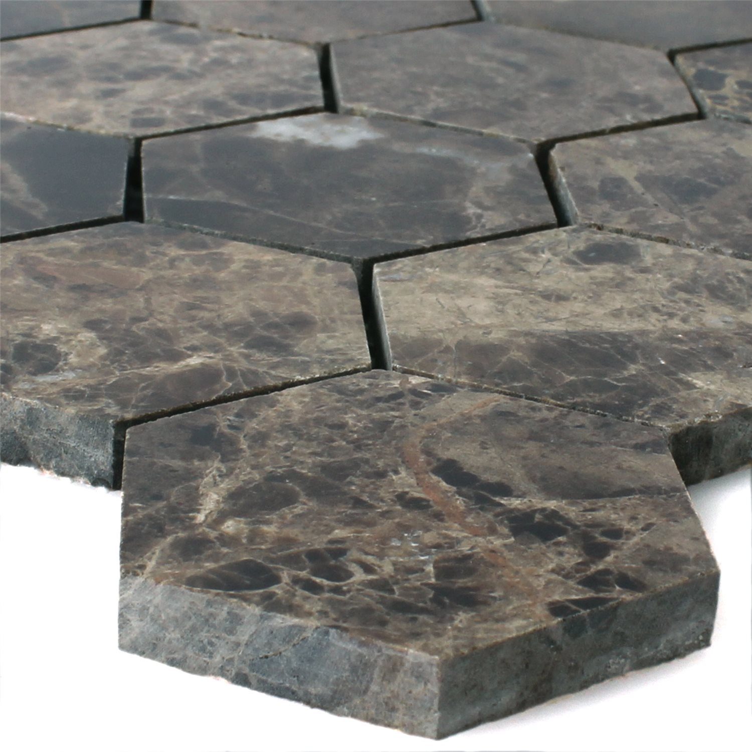 Mosafil Mosaikfliesen Mosaikfliesen Marmor Xalapa Sechseck Emperador Poliert, Naturstein-Marmor 30.500x29.800, braun, Verlegefertig auf ein Netz geklebt - Frostsicher - Wasserfest