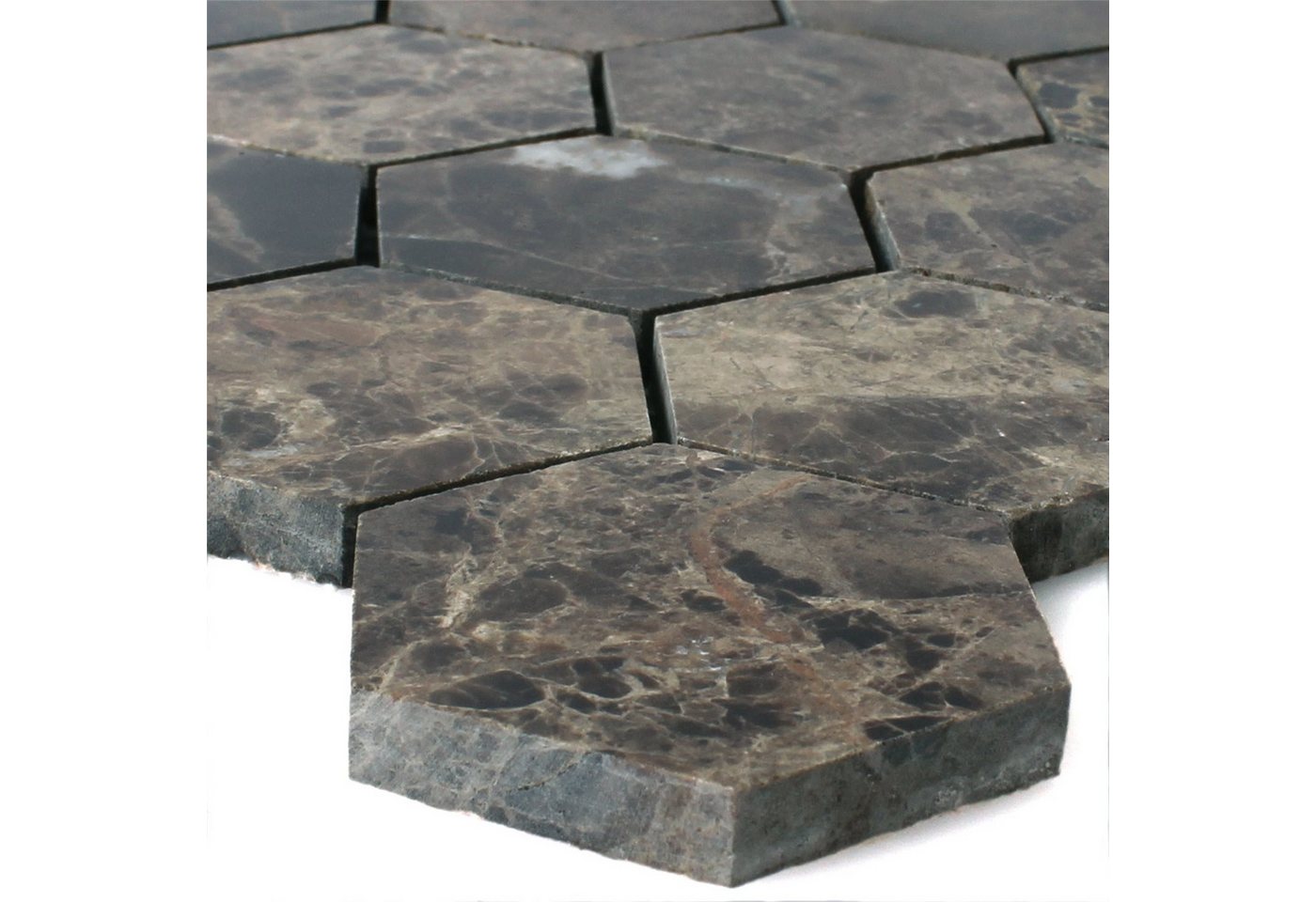 Mosafil Mosaikfliesen Mosaikfliesen Marmor Xalapa Sechseck Emperador Poliert, Naturstein-Marmor 30.500x29.800, braun, Verlegefertig auf ein Netz geklebt - Frostsicher - Wasserfest