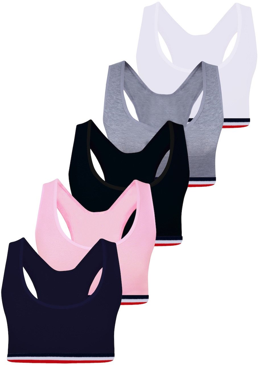 LOREZA Bustier 5er Set Mädchen Bustier X-Rücken - Streifen - Bunt (Set, 5-tlg., 5er-Pack)