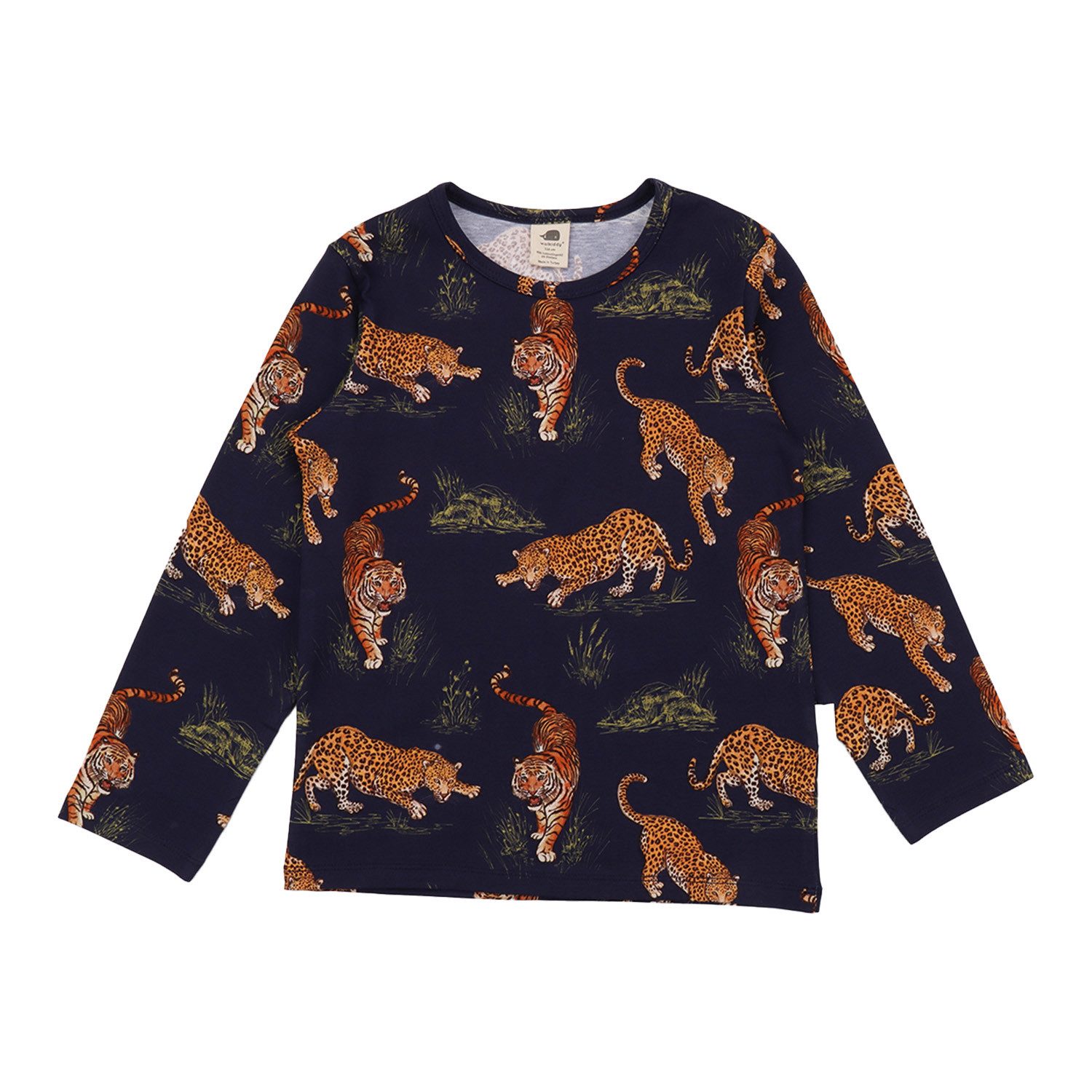 Langarmshirt Walkiddy Tiger & Leopard Bio Baumwolle GOTS Dunkelblau -