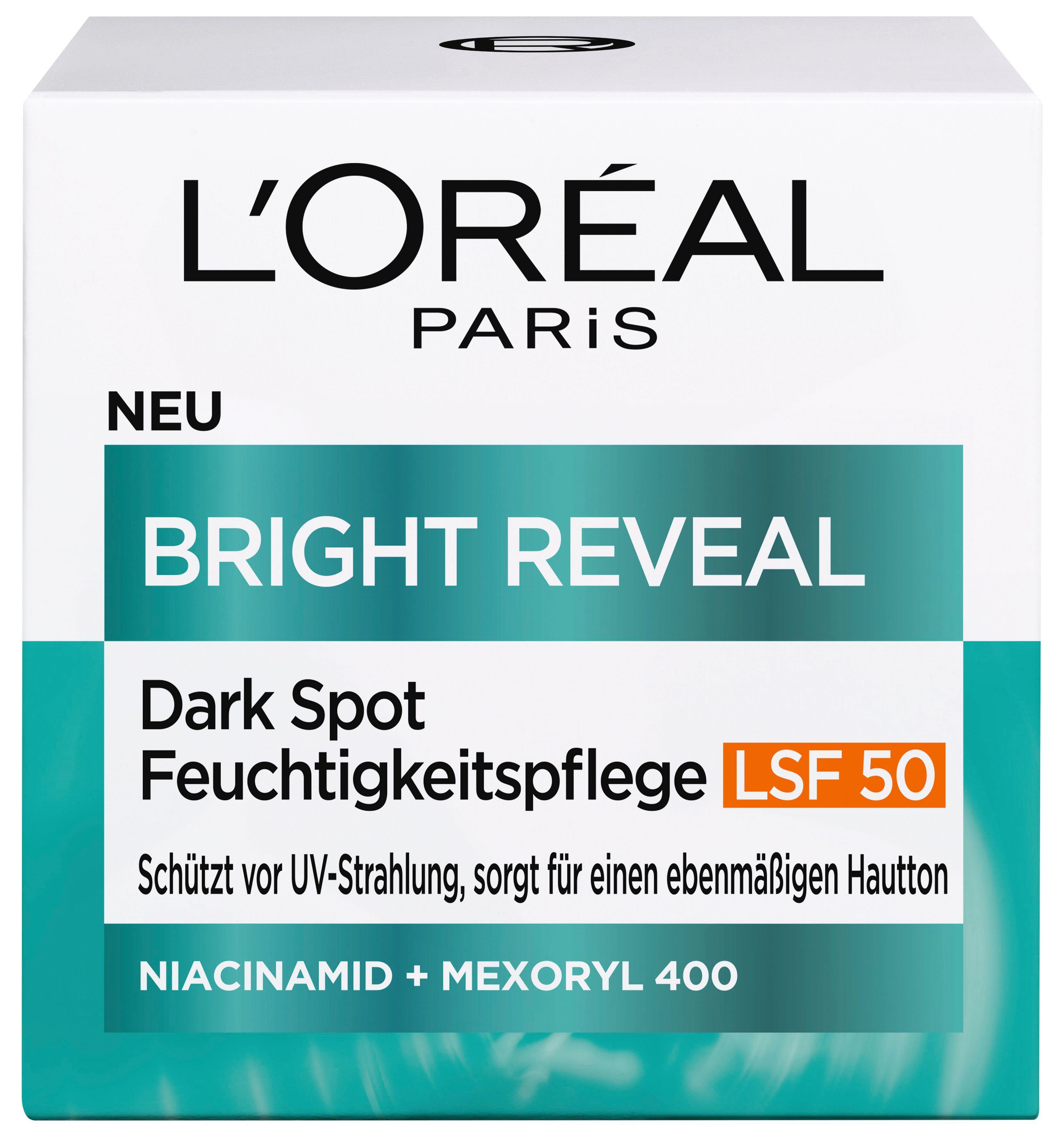 L'ORÉAL PARIS Gesichtsfluid BRIGHT REVEAL DARK SPOT FEUCHTIGKEITSPFLEGE LSF 50, angereichert mit Vitamin C und Vitamin E