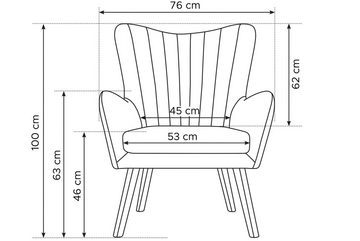 Konsimo Ohrensessel GADI, Velourstoff, PUR-Schaum im Sitz, Schwarz lackierte Holzbeine