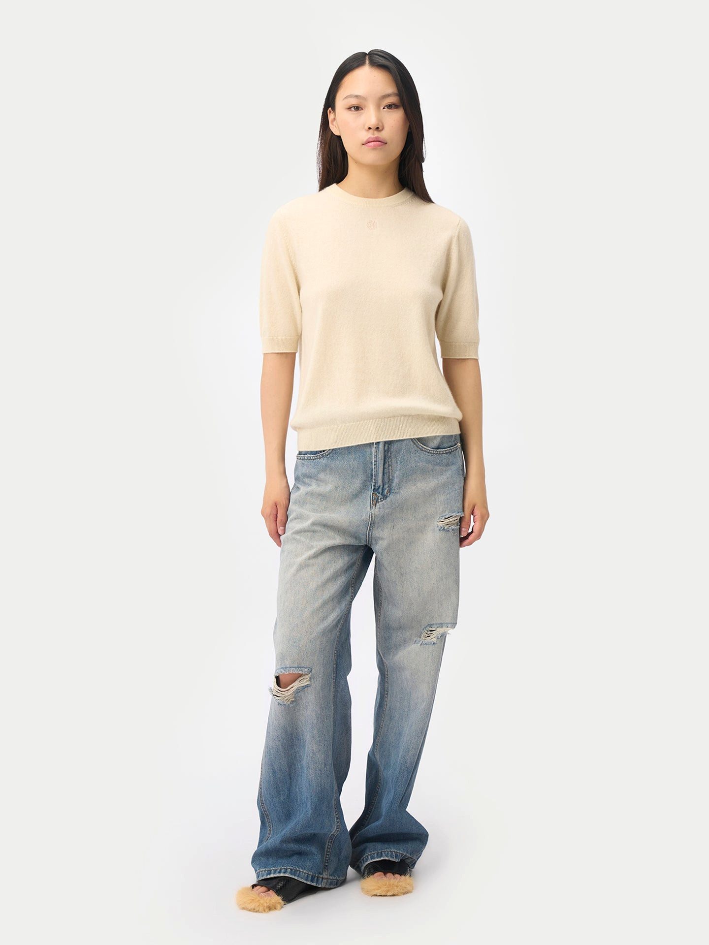 GOBI Cashmere Rundhalspullover Kaschmir-Pullover mit kurzen Ärmeln günstig online kaufen
