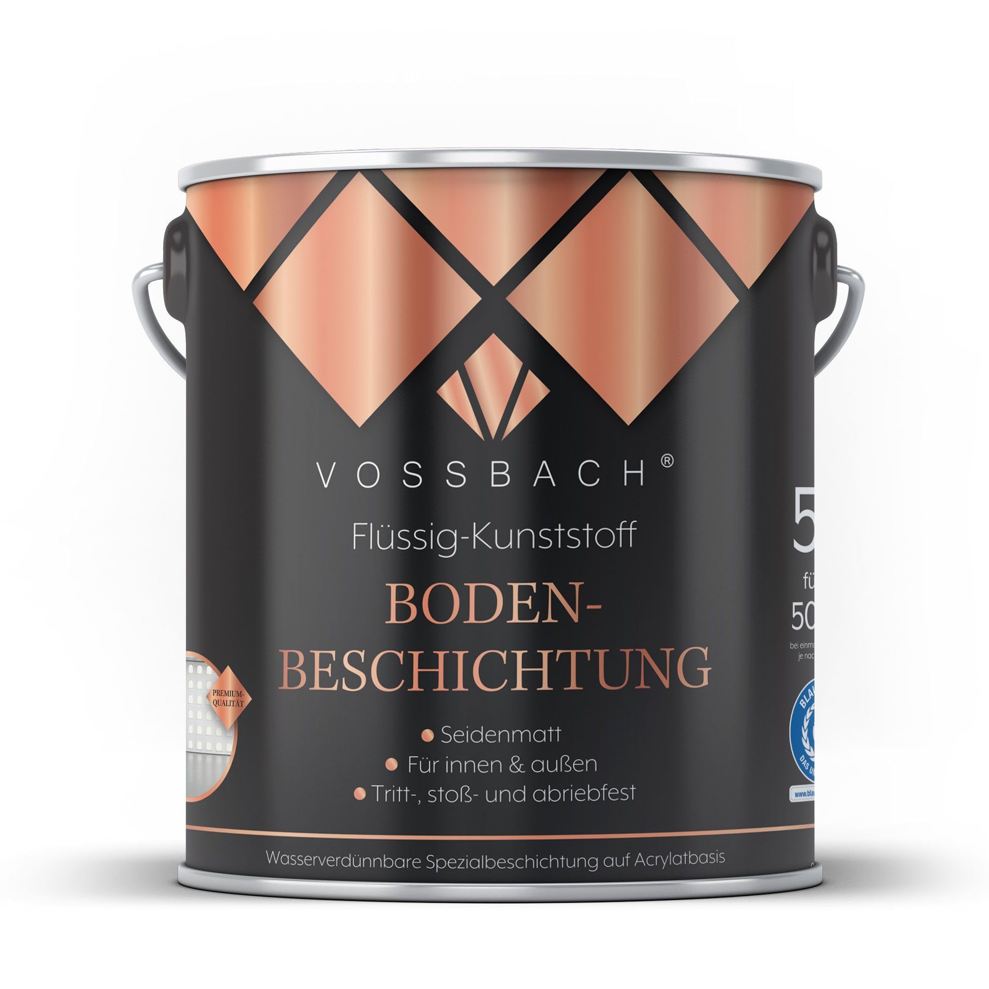 VOSSBACH Bodenversiegelung Premium Flüssig Kunststoff Bodenbeschichtung  Betonfarbe Bodenfarbe, 5L RAL 7001 Silbergrau Seidenmatt