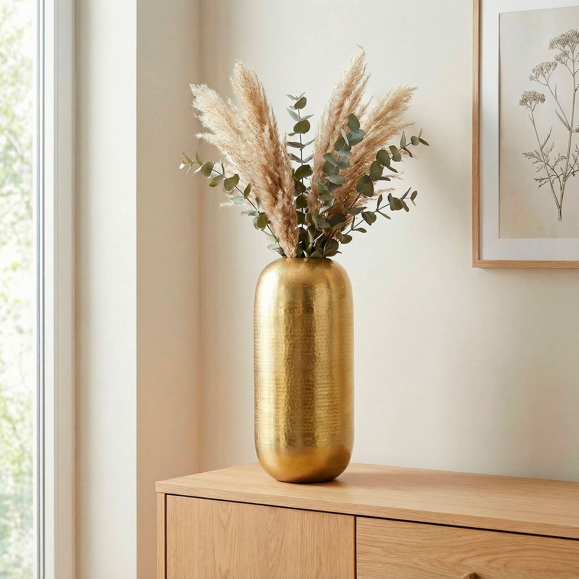 FINEBUY Bodenvase FB76406 Vase 45 cm Aluminium Gold Blumenvase Wohndeko Groß Rund (Elegantes Wohnaccessoire für stilvolle Räume), Große Vase mit moderner Ausstrahlung