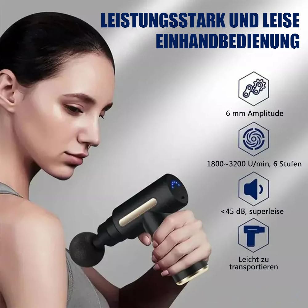 TUWENA Massagepistole Massagepistole Mini, Muskel Massagegerät Ultra Leise Handmassagegeräte, Tragbar 45DB Ultra Leise mit 6 Geschwindigkeiten, 4 Massageköpfen