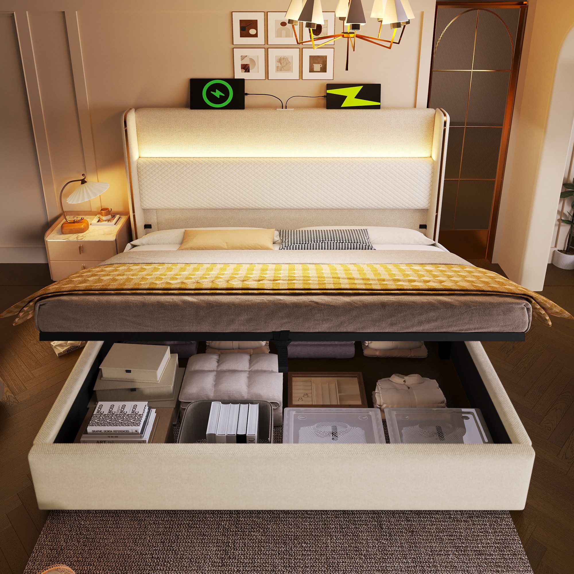 TavilaEcon Boxspringbett Modernes hydraulisches Bett mit hohem Kopfteil und günstig online kaufen