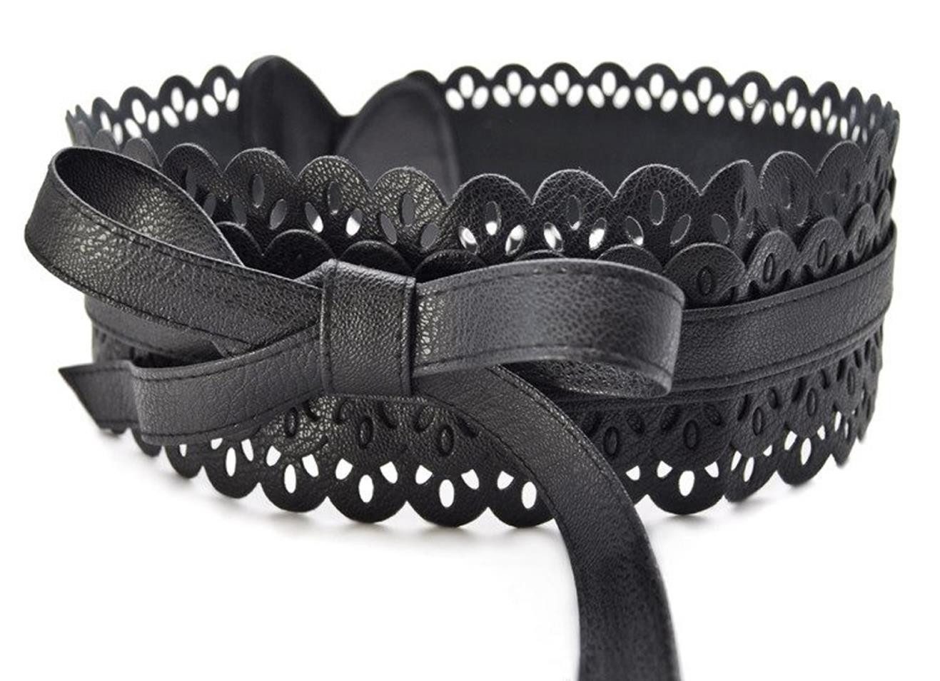 EloModa Taillengürtel Damen Gürtel Bindegürtel Schwarz Boho Taillengürtel Lochmuster Elastis (1-St)