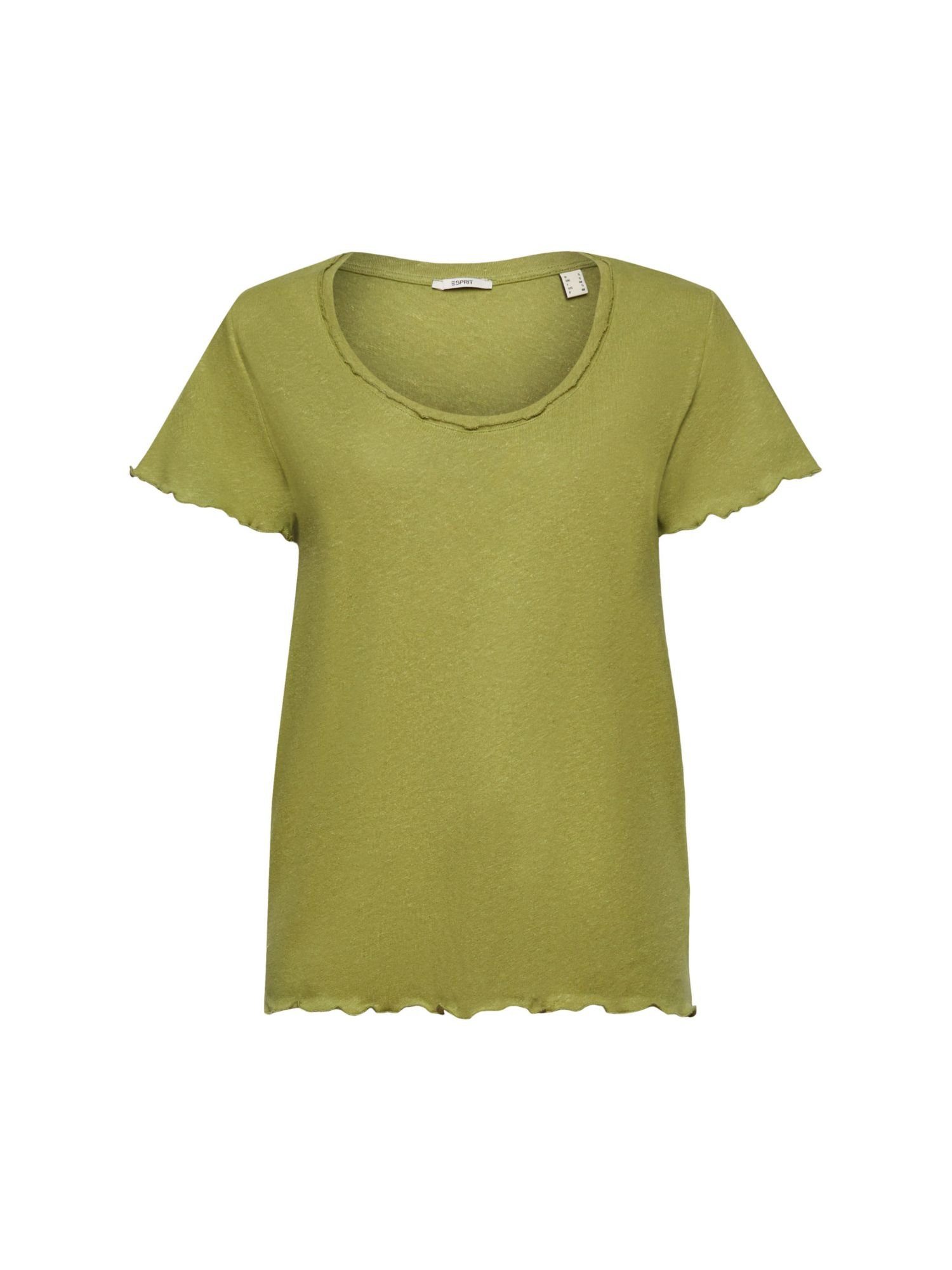 Esprit T-Shirt T-Shirt mit Rollkanten, Baumwolle-Leinen-Mix (1-tlg) PISTACHIO GREEN | T-Shirts