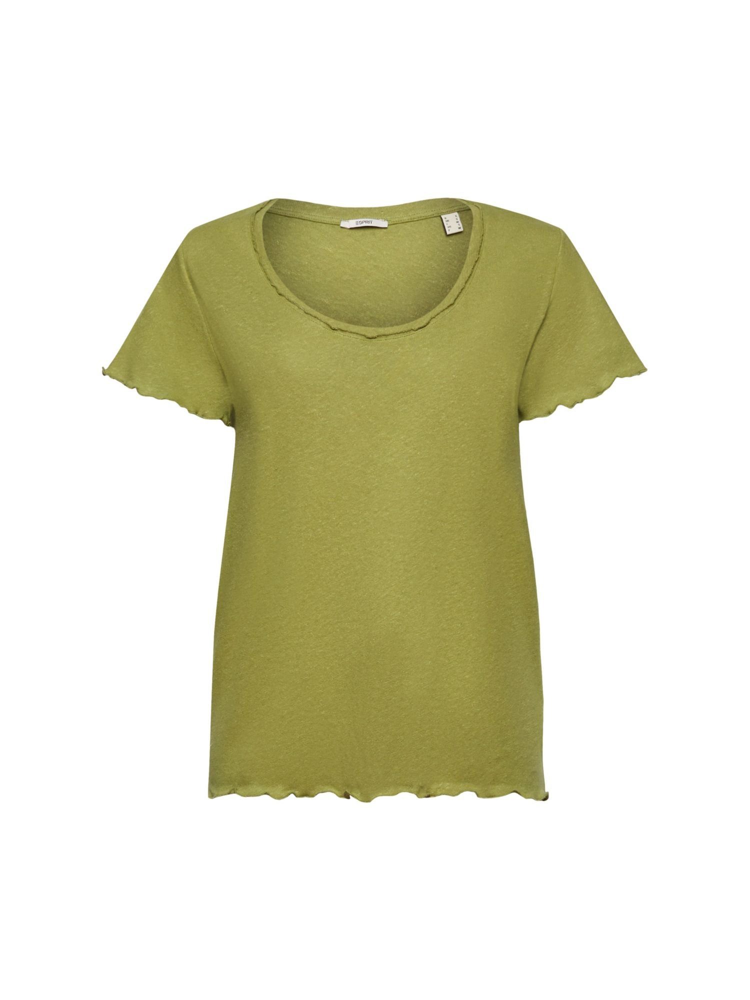 Baumwolle-Leinen-Mix (1-tlg) PISTACHIO Rollkanten, mit T-Shirt Esprit GREEN T-Shirt