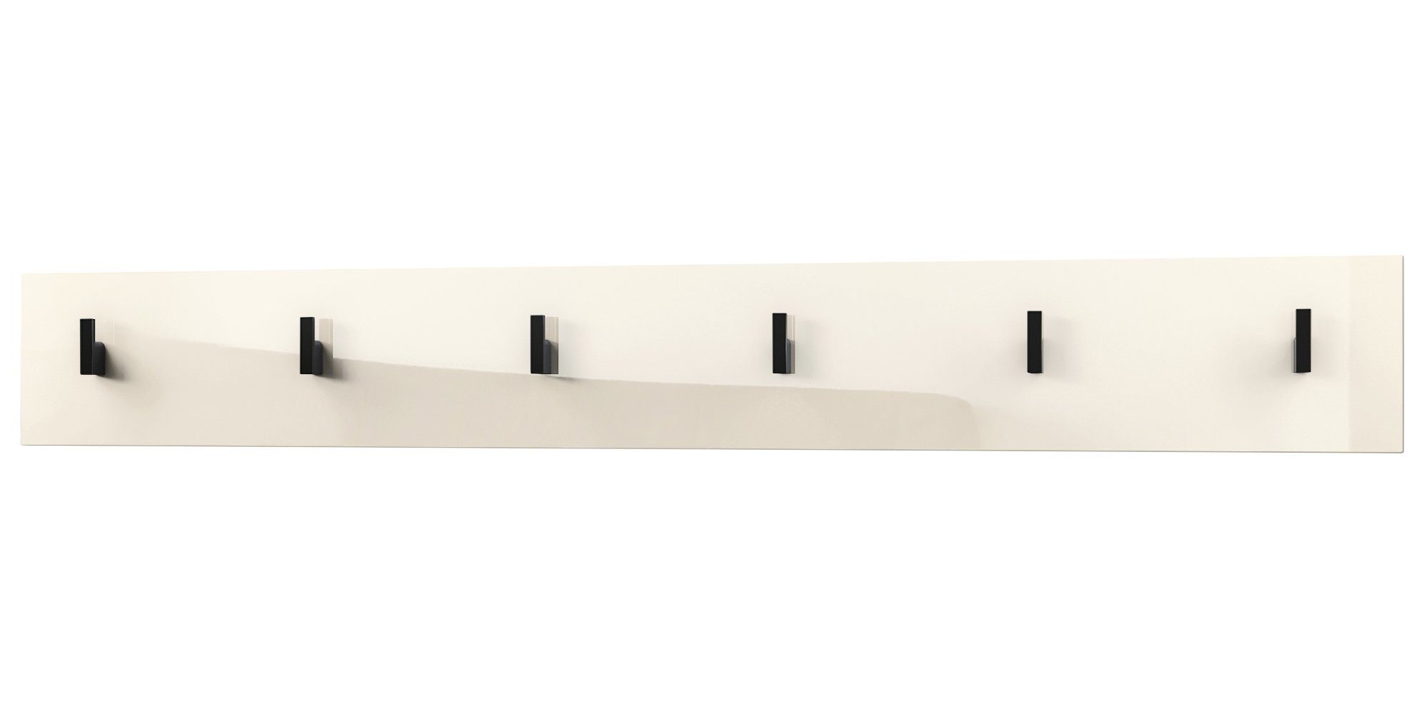 Vladon Garderobenpaneel Linea (Wandgarderobe, mit 6 Kleiderhaken), Creme Hochglanz (110,5 x 14,5 x 3,5 cm)