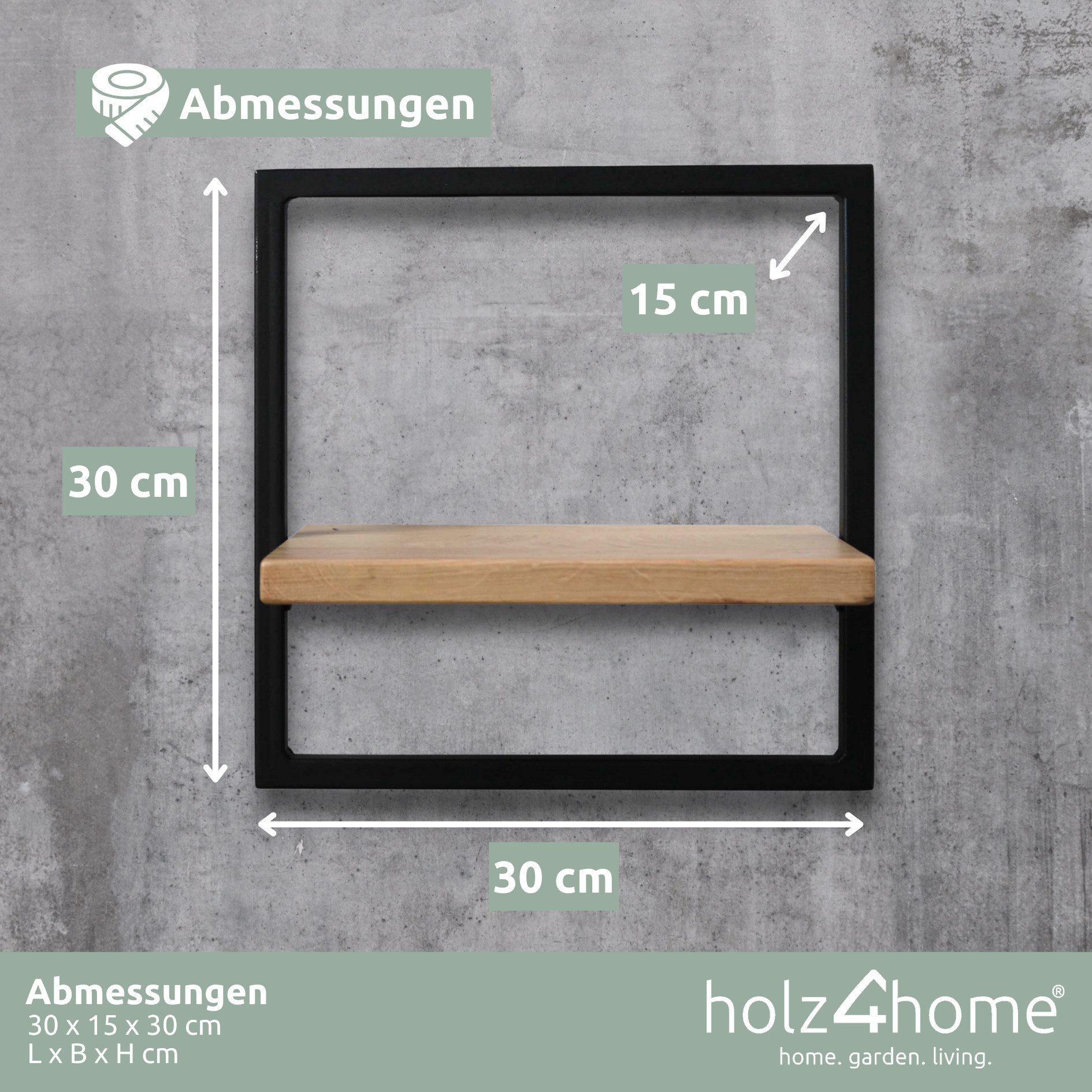 holz4home® Wandregal Eiche Hellgrau mit Metallrahmen Schwarz I Ohne Baumkan günstig online kaufen