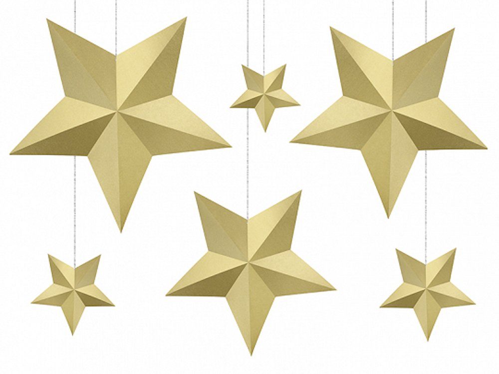 partydeco Konfetti 6 Sterne aus Papier, 12 - 37 cm Gold