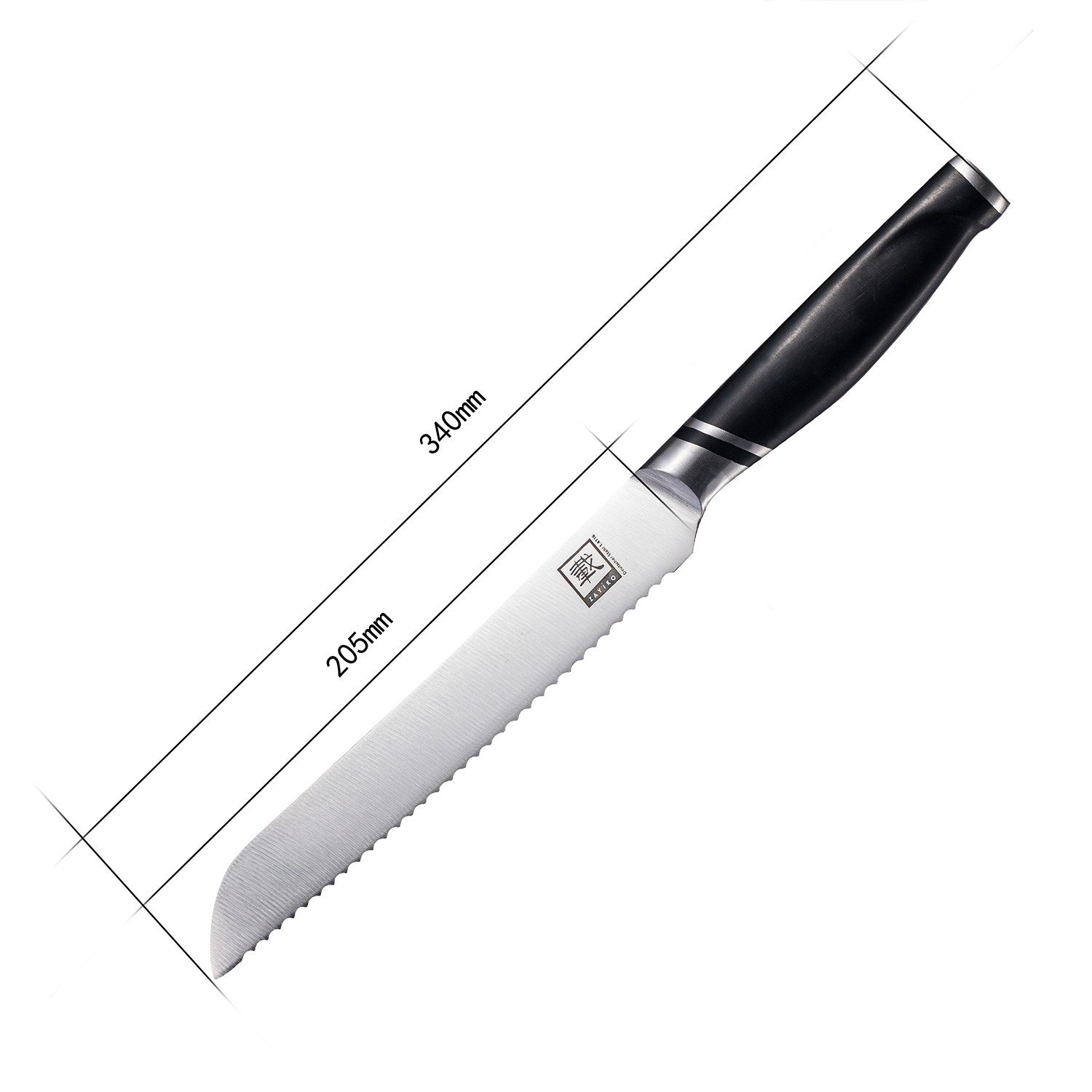 ZAYIKO Brotmesser NAMI Küchenmesser Kochmesser 20 cm Edelstahlklinge mit ABS Griff, Deutscher Edelstahl 1.4116 – Bild 4 von 5