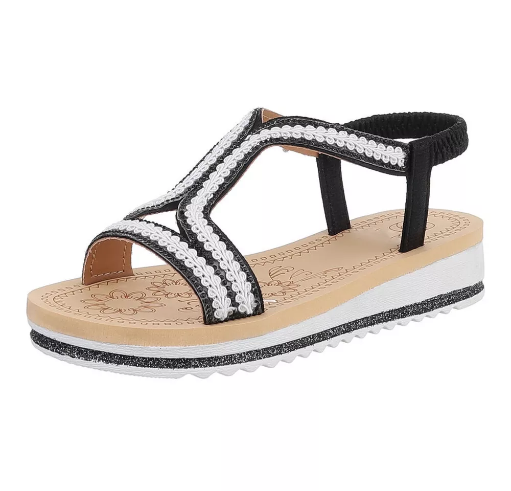 Ital-Design Bequeme Damen-Sandalen mit elegantem Design für den Sommer Riemchensandalette (89542524) Keilabsatz/Wedge Keilsandaletten in Schwarz