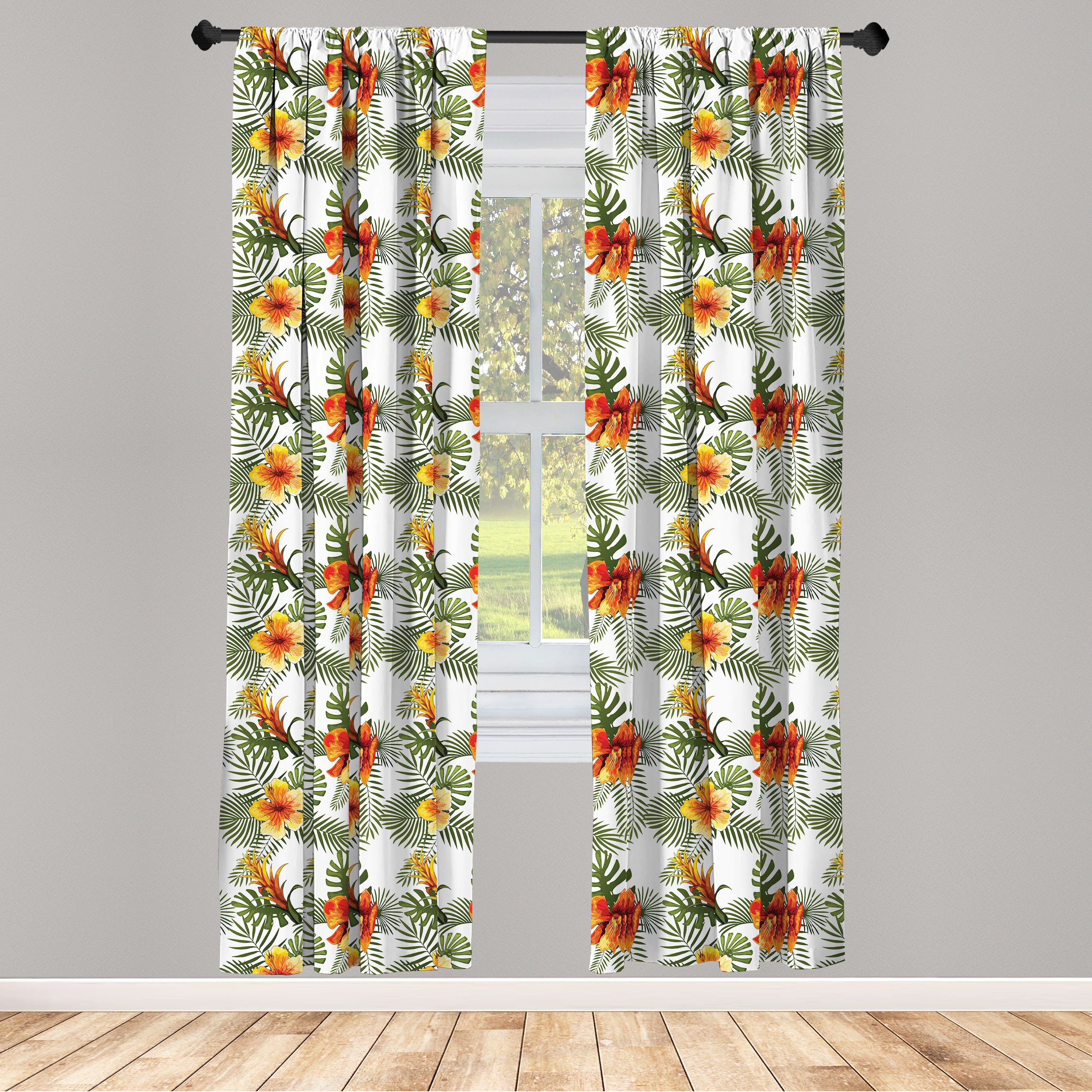 Gardine Vorhang für Wohnzimmer Schlafzimmer Dekor, Abakuhaus, Microfaser, Hibiskus Einfache Blumenpalmblätter