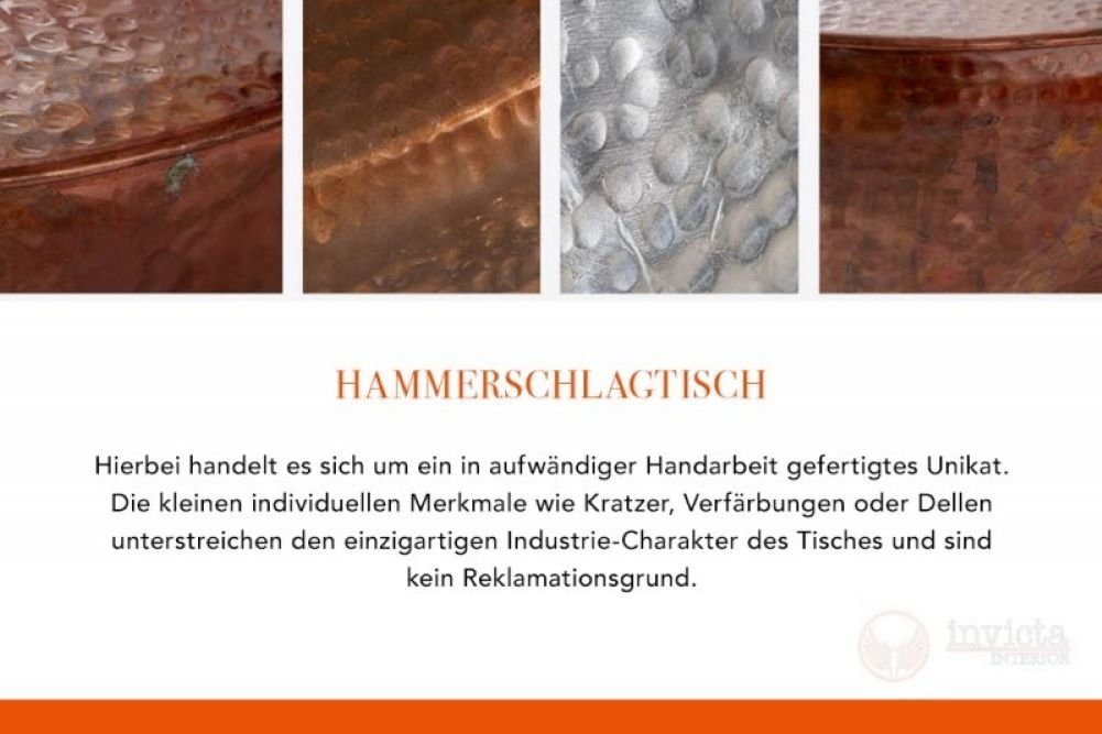 No.2 Stylischer Couchtisch kupfer LebensWohnArt Aluminium Couchtisch MARTELLO Hammerschlag ca.80cm