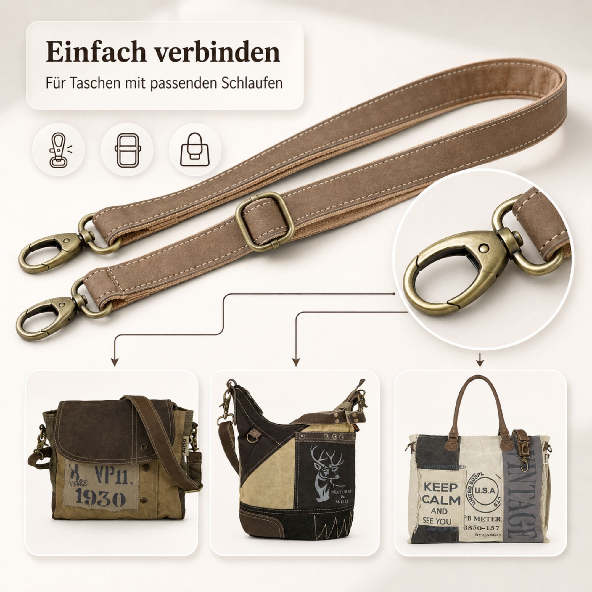 Sunsa Schulterriemen Schulterriemen Taschenhenkel Schultergurt Taschengriffe Taschengurt mit praktischen Karabiner, Stabil, verstellbar – Bild 3 von 5