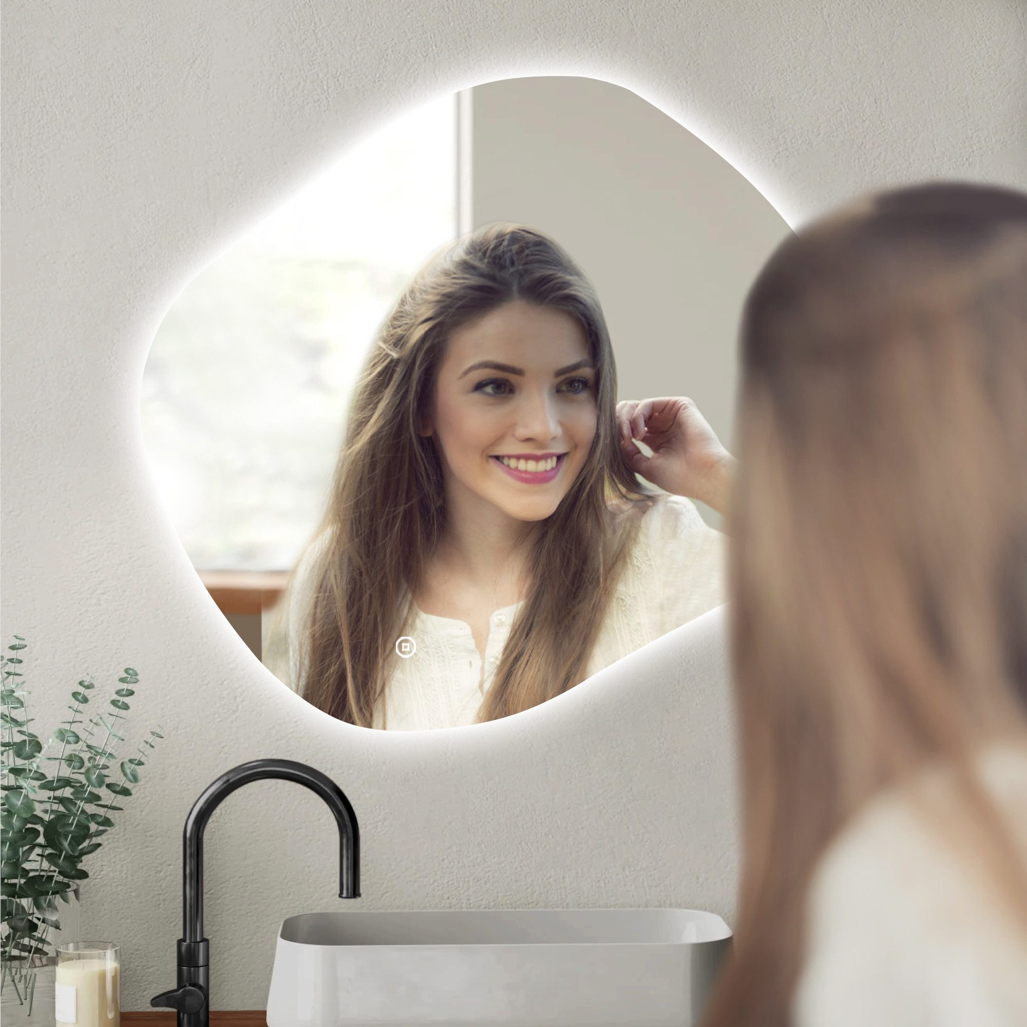 WDWRITTI Badspiegel Badezimmerspiegel mit Beleuchtung Wandspiegel Led Touch Wandschalter (Spiegel Bad, 3Lichtfarben, Memory, Helligkeit dimmbar), 3000K/4000K/65 – Bild 3 von 5