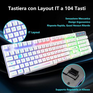 ZIYOU LANG Gaming Tastatur Und Maus Set, Italienisches Layout QWERTY Regenbogen Tastatur- und Maus-Set, Ergonomische Keyboard 6 Tasten 2400 DPI Maus Kompatibel mit PS4 Xbox