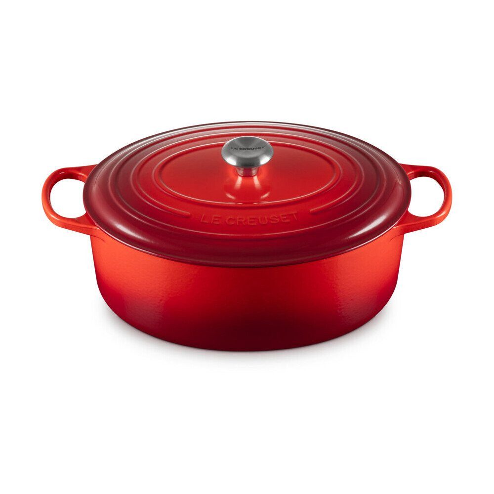 LE CREUSET Bräter Bräter mit Deckel 35 cm Signature Kirschrot, Emailliertes Gusseisen, Schmortopf, Cocotte, Bratentopf, ca. 8-10 Personen, Ø35cm, Gusseisen