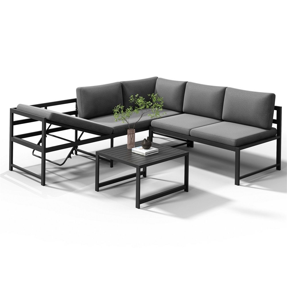 Melko Gartenlounge-Set Ecklounge mit Liegefunktion Aluminium günstig online kaufen