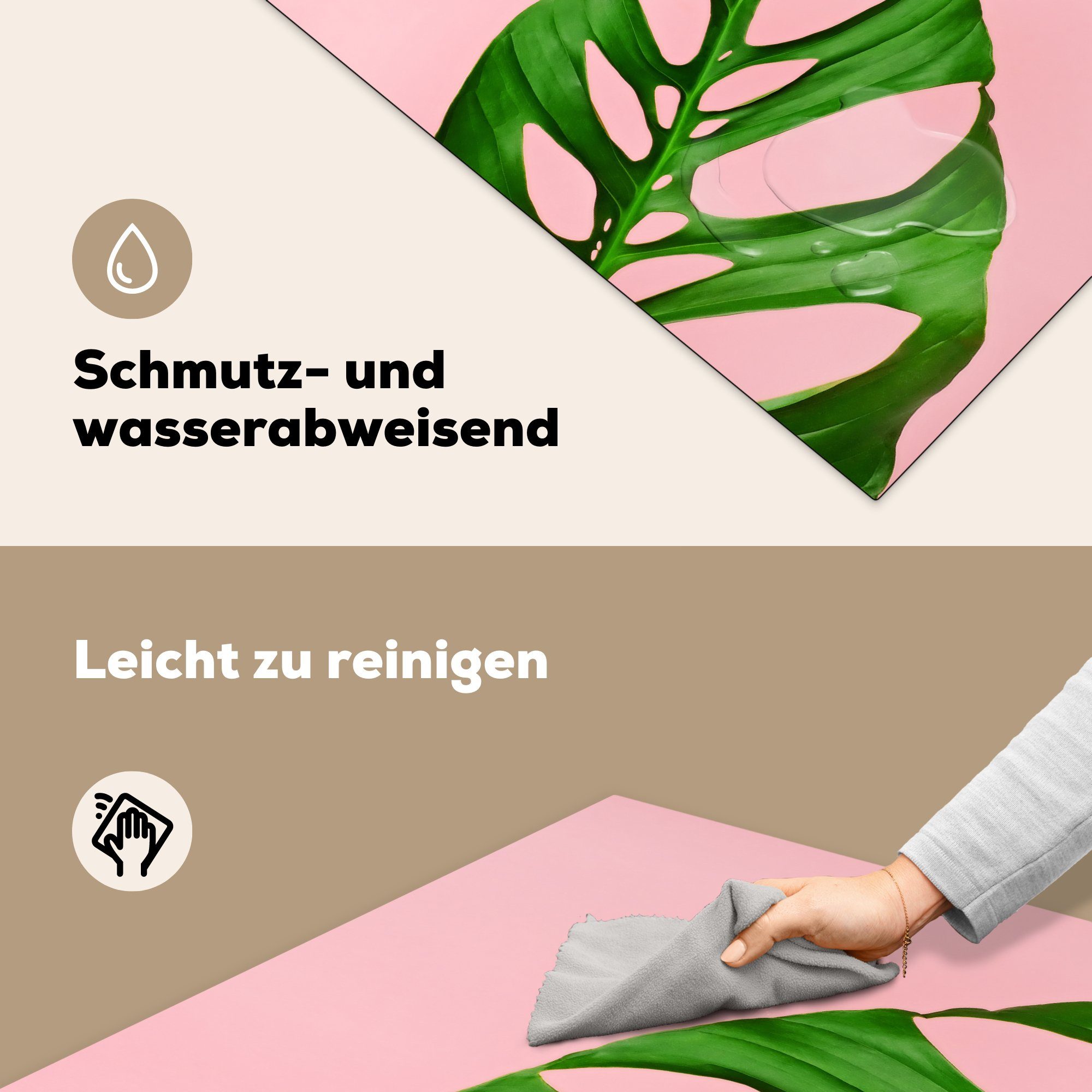 Arbeitsplatte Ceranfeldabdeckung, (1 als für Botanisches Herdblende-/Abdeckplatte Vinyl, MuchoWow 78x78 Blatt tlg), heller mit Hintergrund, Farbe cm, küche