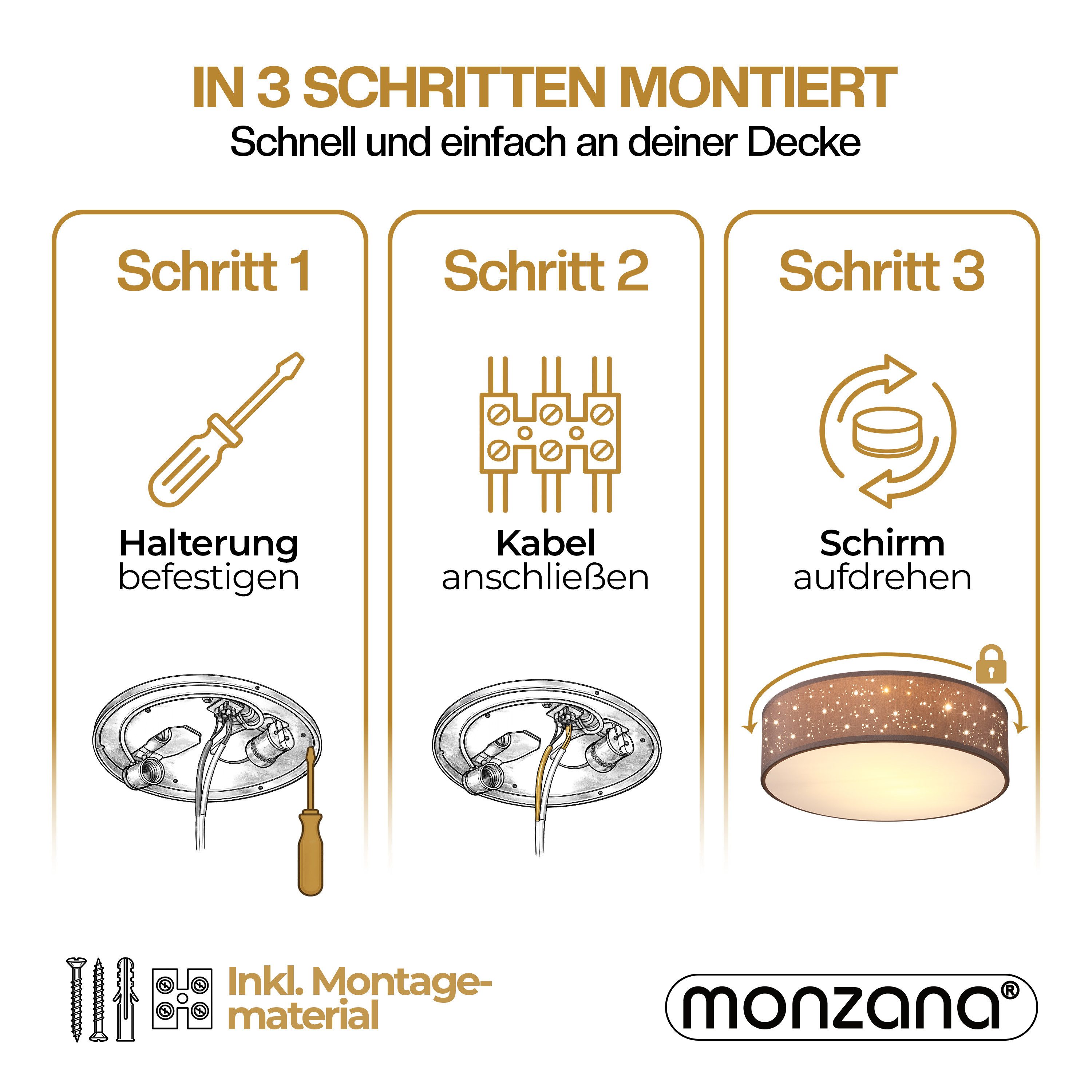 monzana Deckenleuchte, 38 cm, Sternenhimmel Rund Stoffschirm 38 cm 2-Flammig E27 Modern